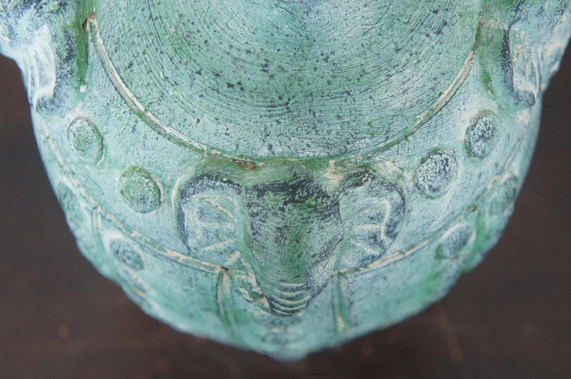 Vintage Elephant Head Terracotta Pottery Jug Figural Green Display Vase Urn 2