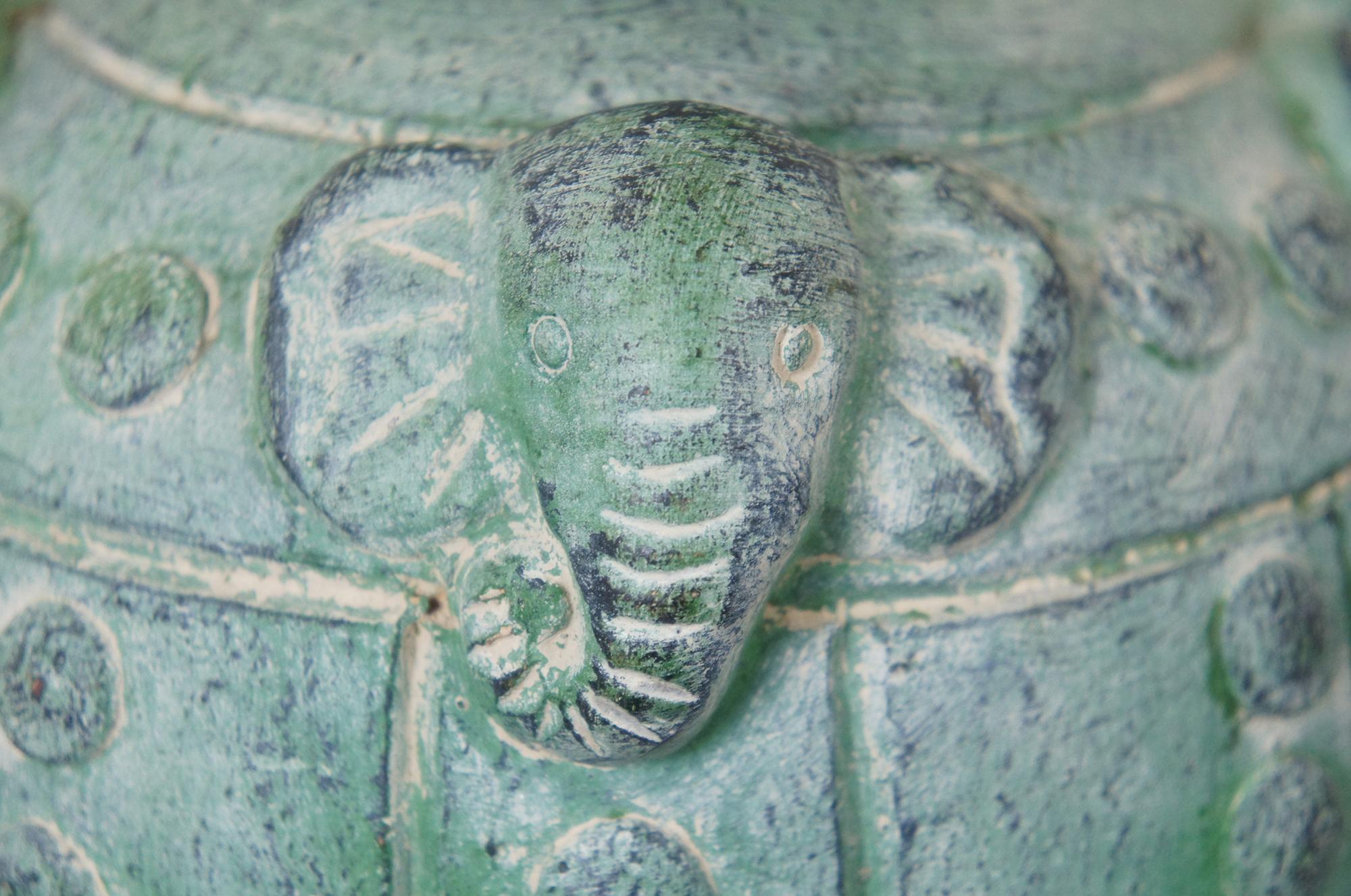 Vintage Elephant Head Terracotta Pottery Jug Figural Green Display Vase Urn 3