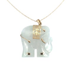 Vintage Elephant Jade Pendant on a 10k Yellow Gold Chain Necklace