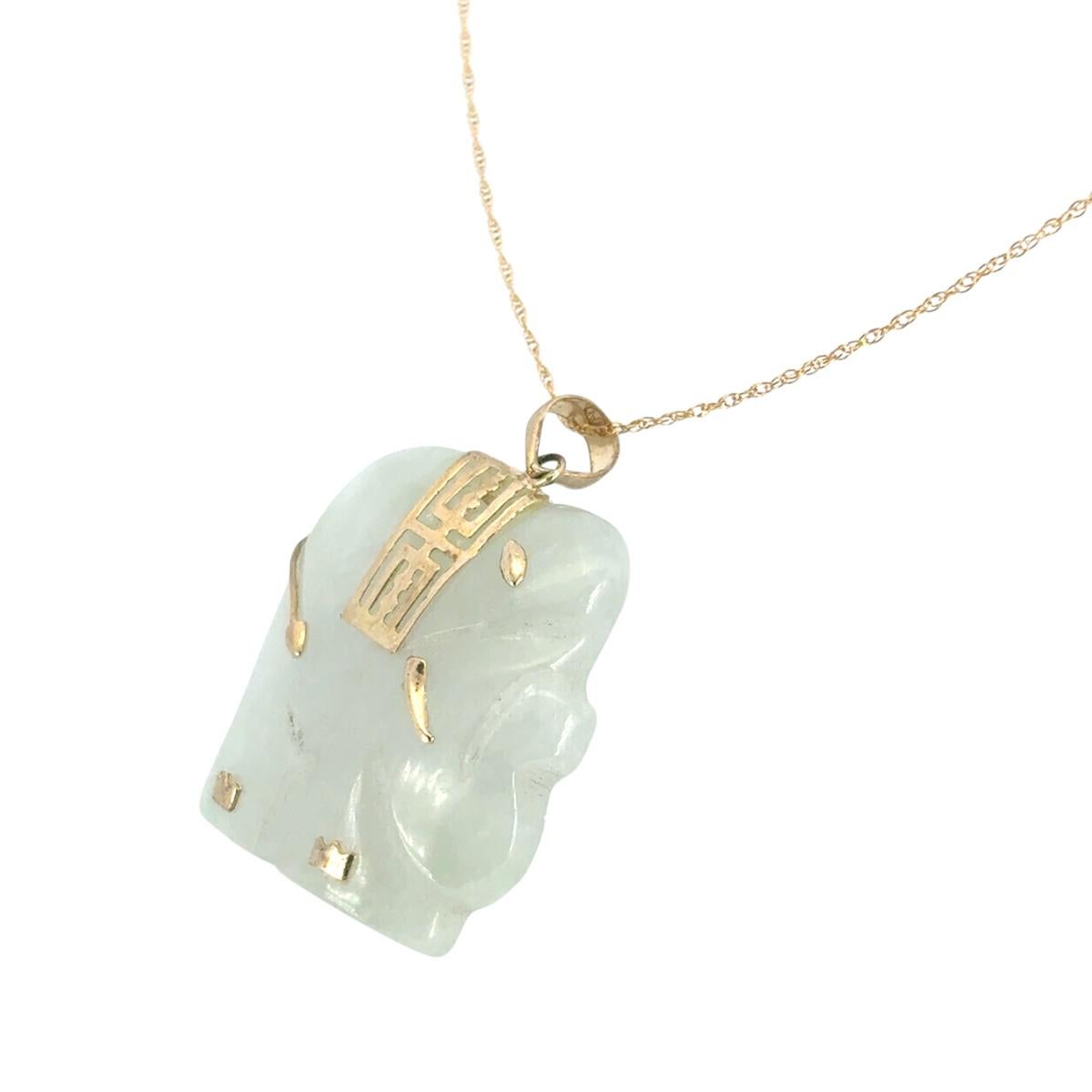 Mixed Cut Vintage Elephant Jade Pendant on a 10k Yellow Gold Chain Necklace For Sale