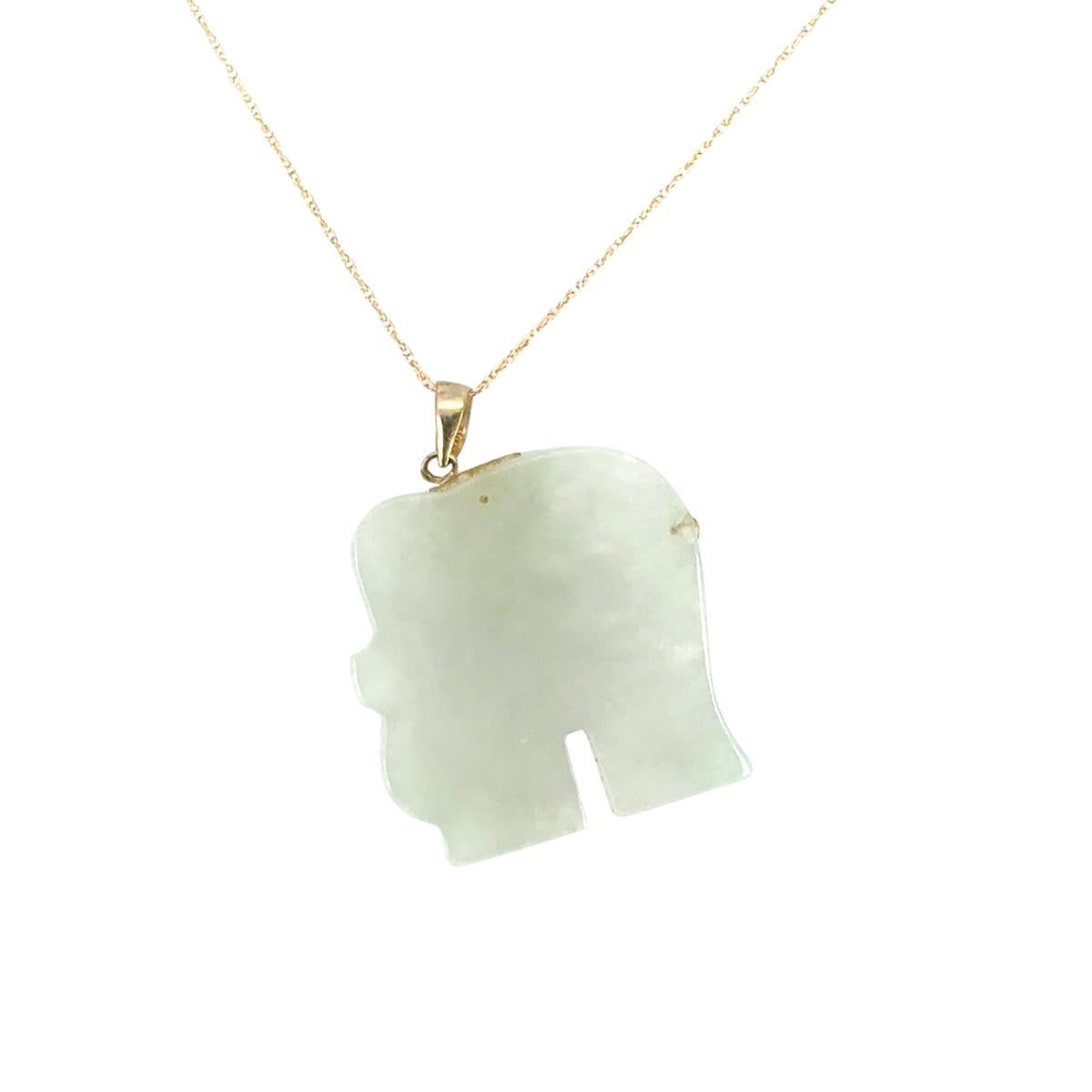 Women's Vintage Elephant Jade Pendant on a 10k Yellow Gold Chain Necklace For Sale