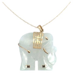 Vintage Elephant Jade Pendant on a 10k Yellow Gold Chain Necklace