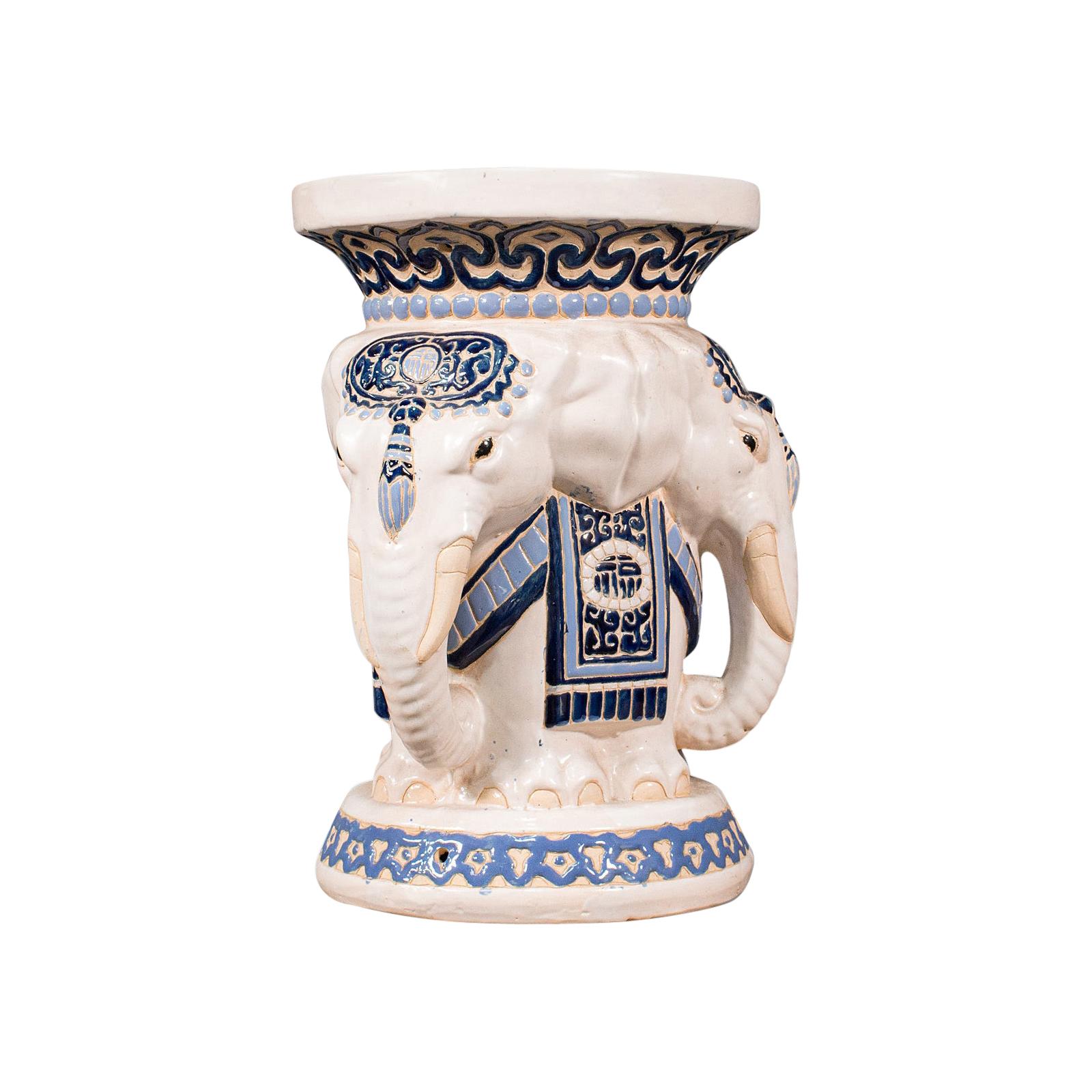 Vintage Elephant Jardiniere Stand, Oriental, Ceramic, Hall, Outdoor, Stool, 1930 at 1stDibs
