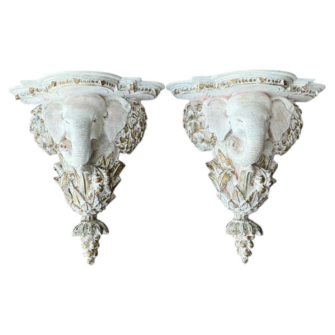 Vintage Elephant Motif Wall Brackets - A Pair