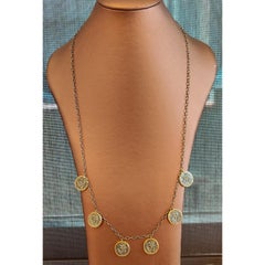 Vintage Elephant & Om Design Carved Coin Necklace with Diamonds