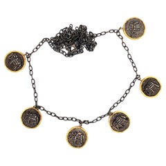 Vintage Elephant & Om Design Carved Coin Necklace with Diamonds