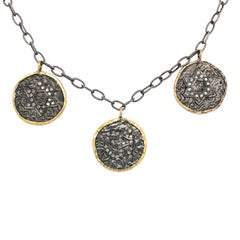 Vintage Elephant & Om Design Carved Coin Necklace with Diamonds in Gold & Silver
