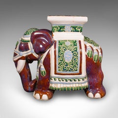 Vintage Elephant Planter Base, Oriental, Ceramic Jardiniere Stand, Mid Century