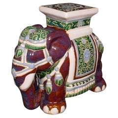 Vintage Elephant Planter Base, Oriental, Ceramic Jardiniere Stand, Mid Century