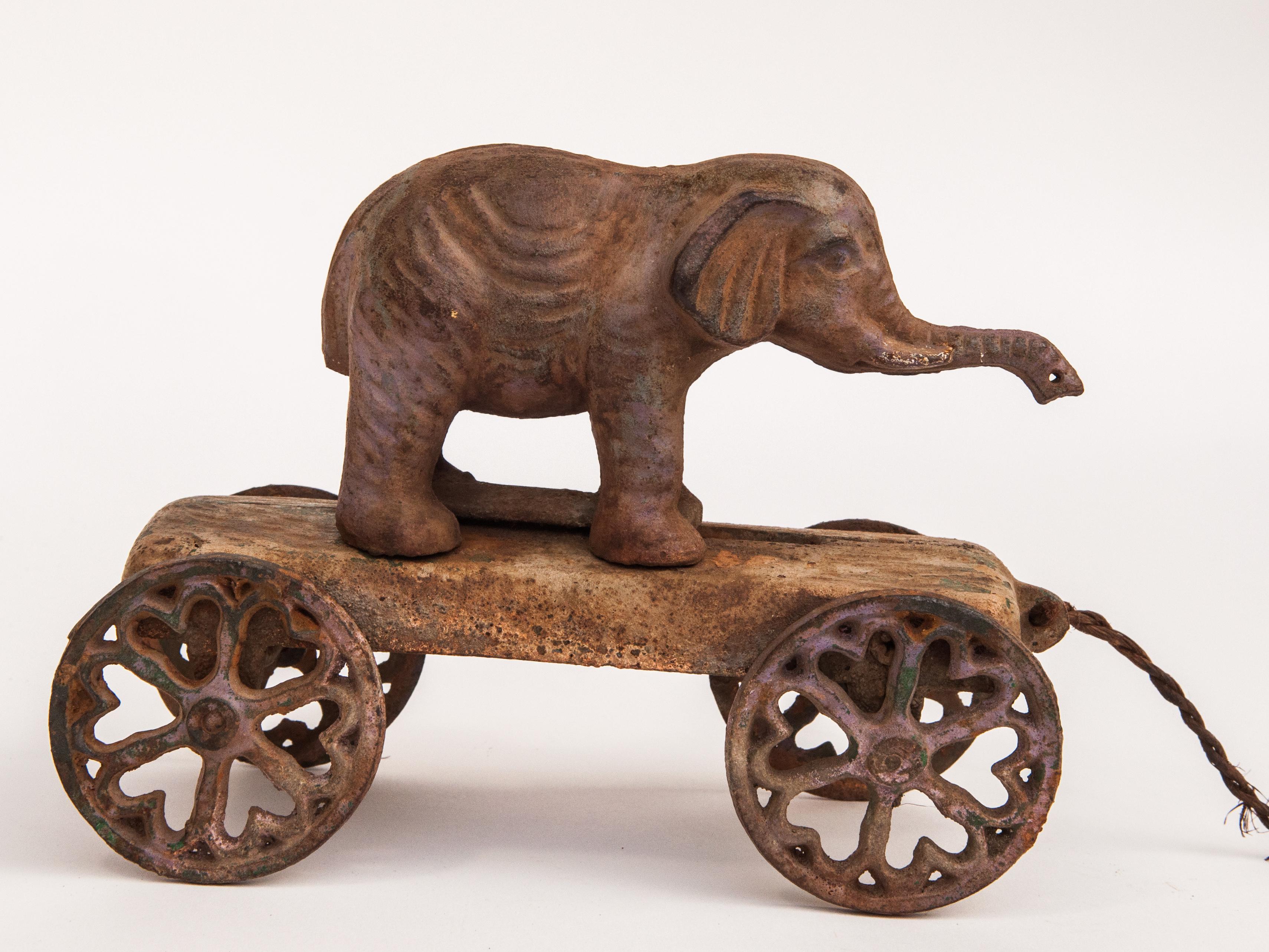 Vintage Elephant Pull Toy, Cast Iron, USA, Early 20th Century 5
