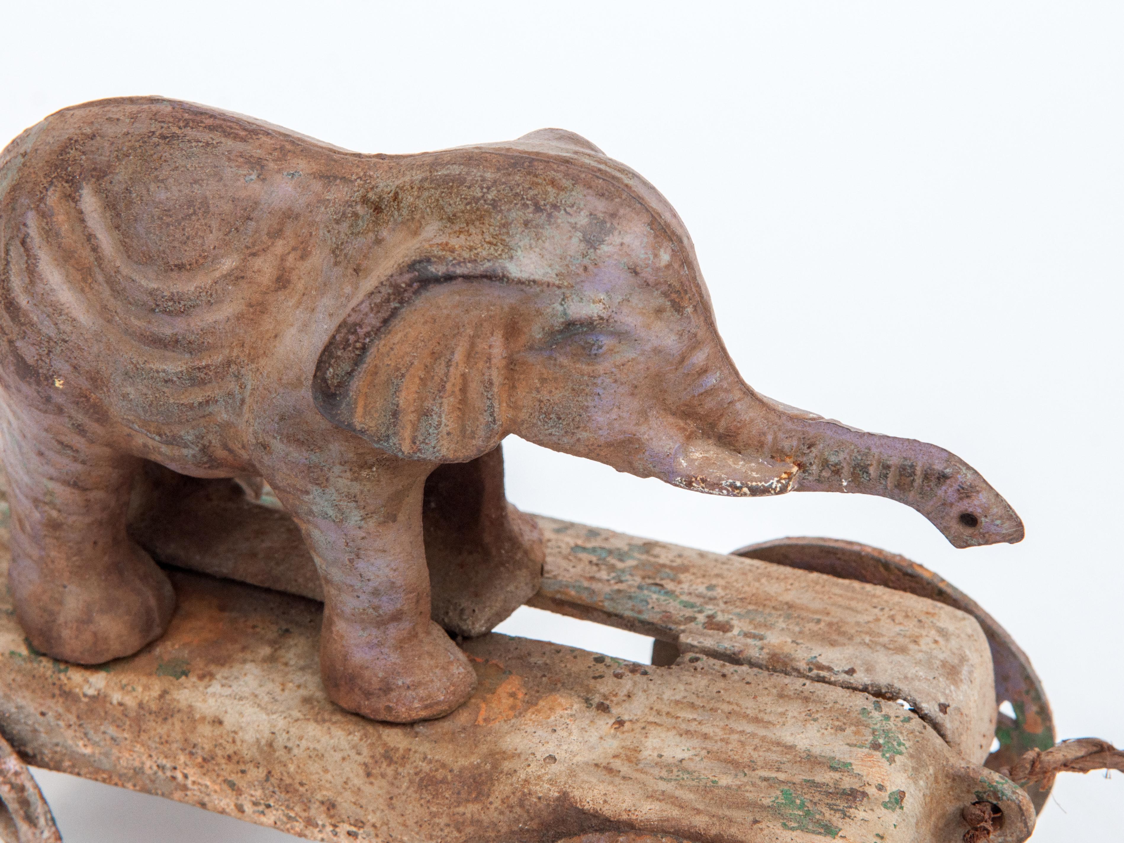 Vintage Elephant Pull Toy, Cast Iron, USA, Early 20th Century 6