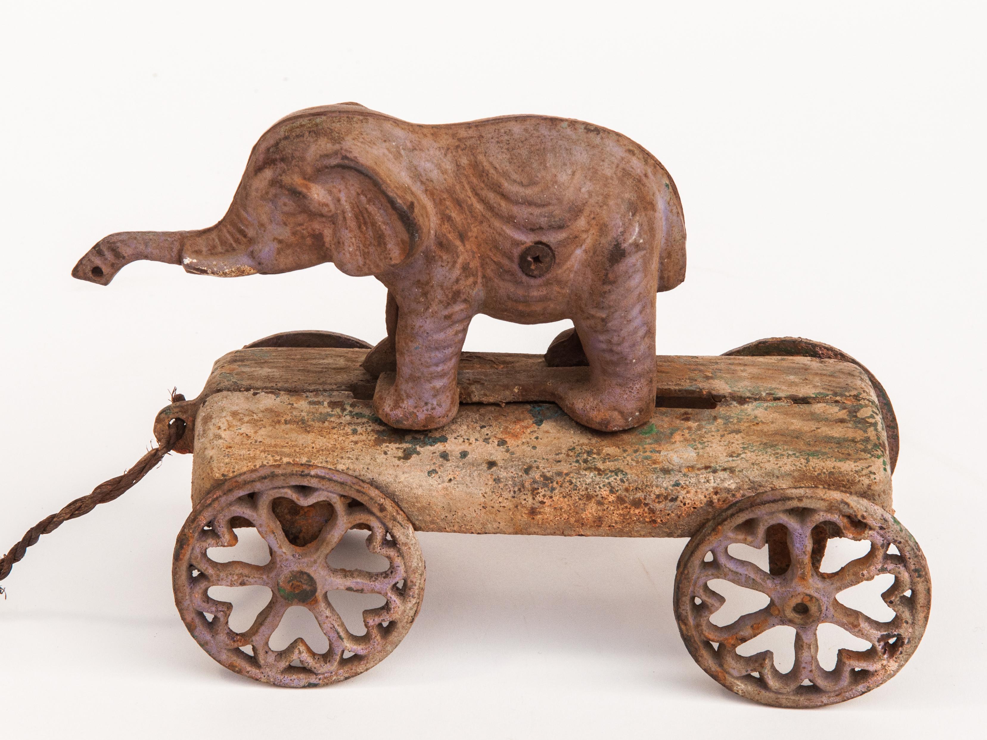 Vintage Elephant Pull Toy, Cast Iron, USA, Early 20th Century 8