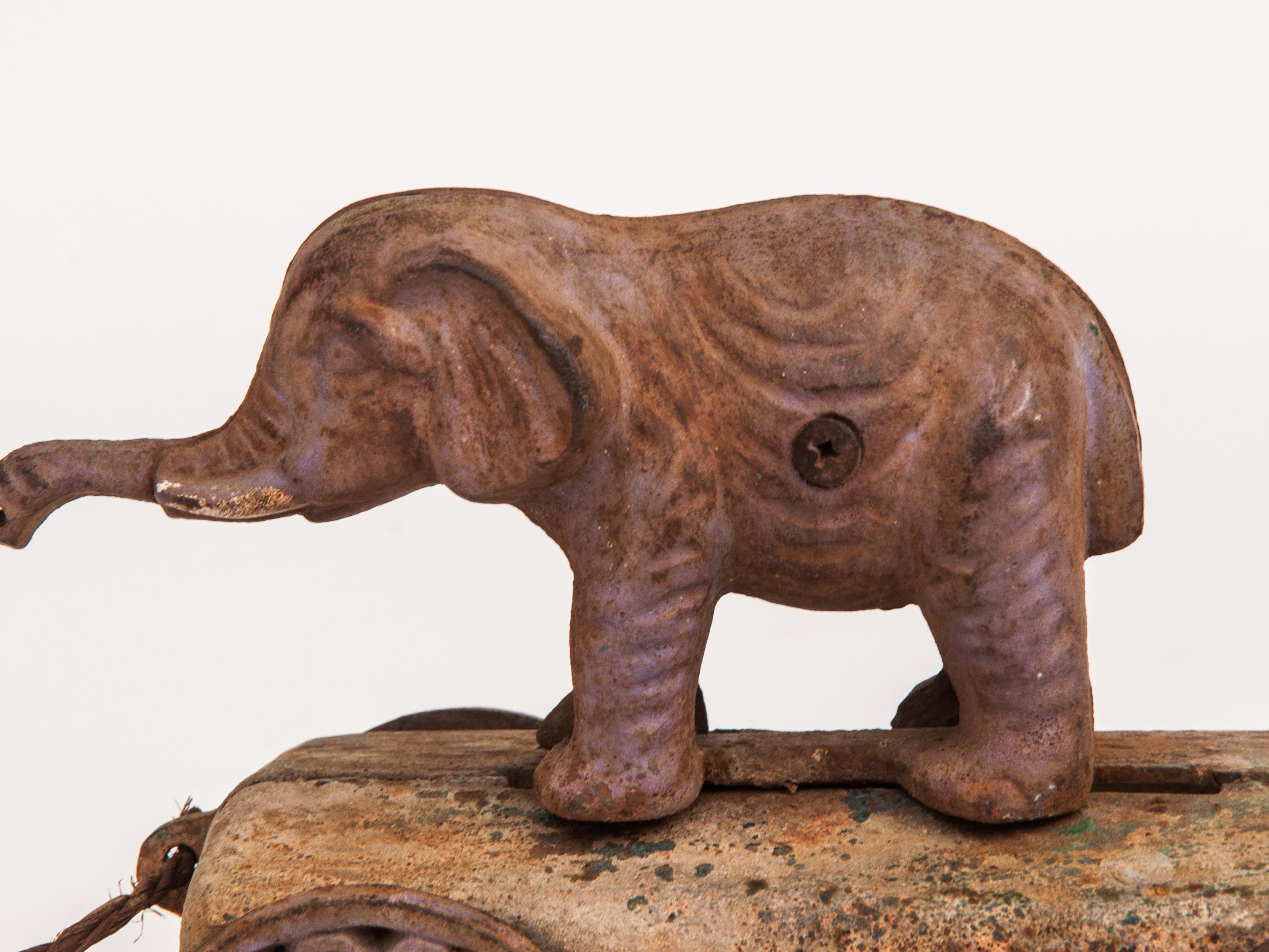 Vintage Elephant Pull Toy, Cast Iron, USA, Early 20th Century 10