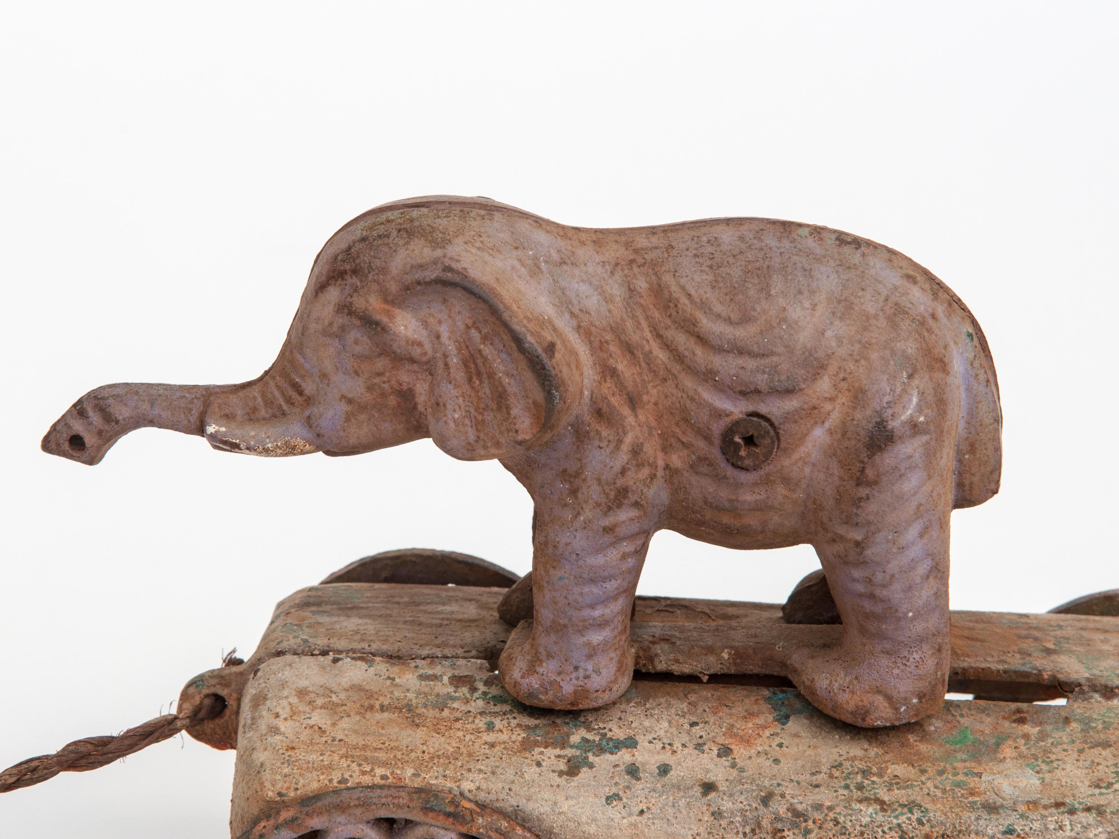 Folk Art Vintage Elephant Pull Toy, Cast Iron, USA, Early 20th Century
