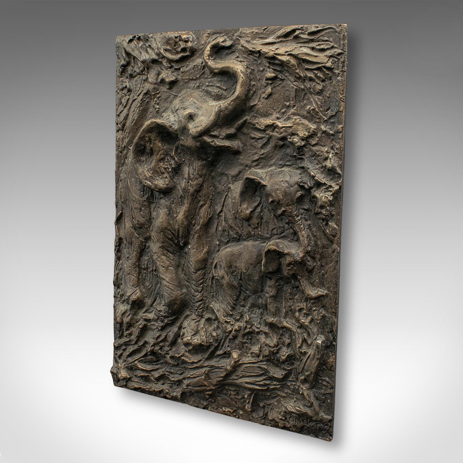 Mid-Century Modern Vintage Elephant Relief Plaque, English, Bronze Outdoor Plate, Mid Century, 1960 For Sale