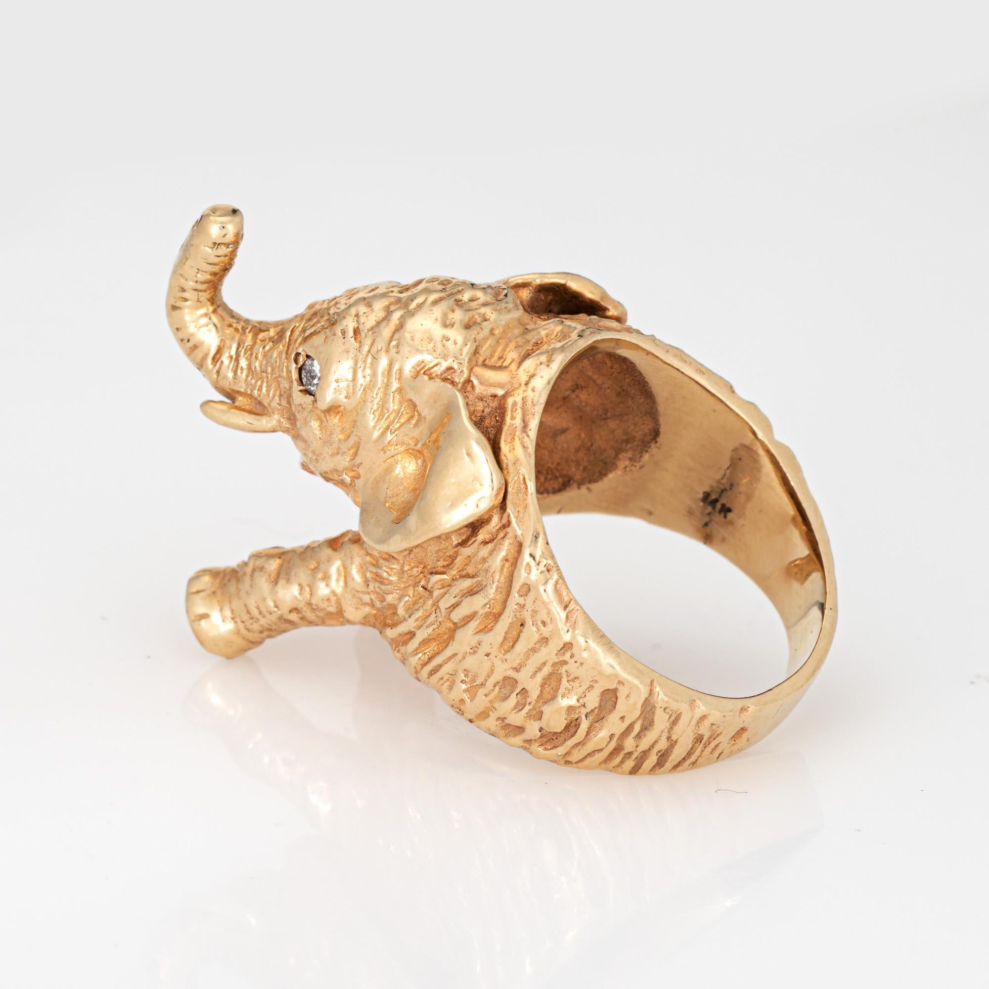Modern Vintage Elephant Ring Trunk Up 14k Yellow Gold Band Diamond Sz 6.5 Fine Jewelry