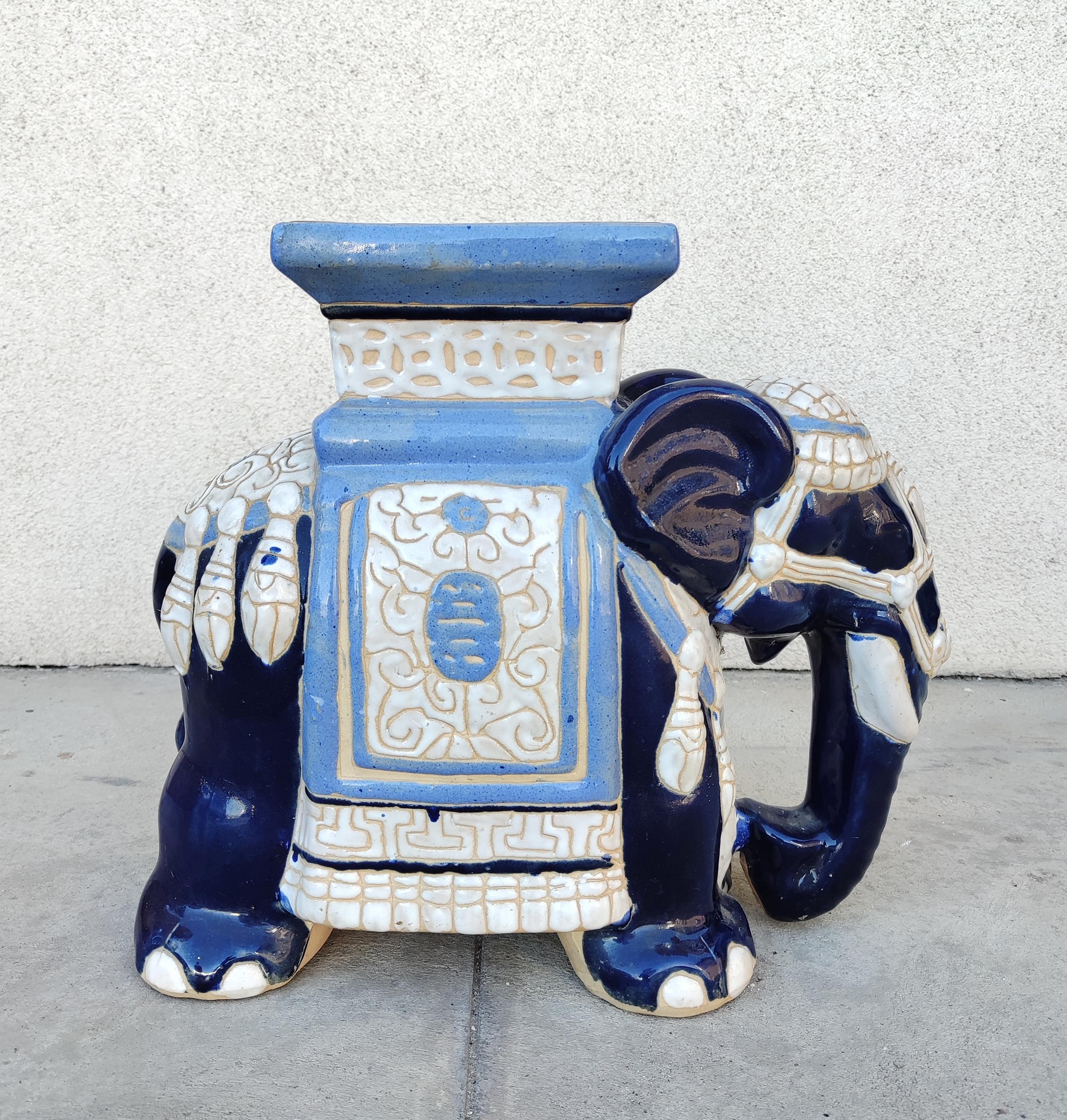 Belgian Vintage Elephant Shaped Ceramic Garden Stool or Plant Stand, Belgium, 1960s For Sale