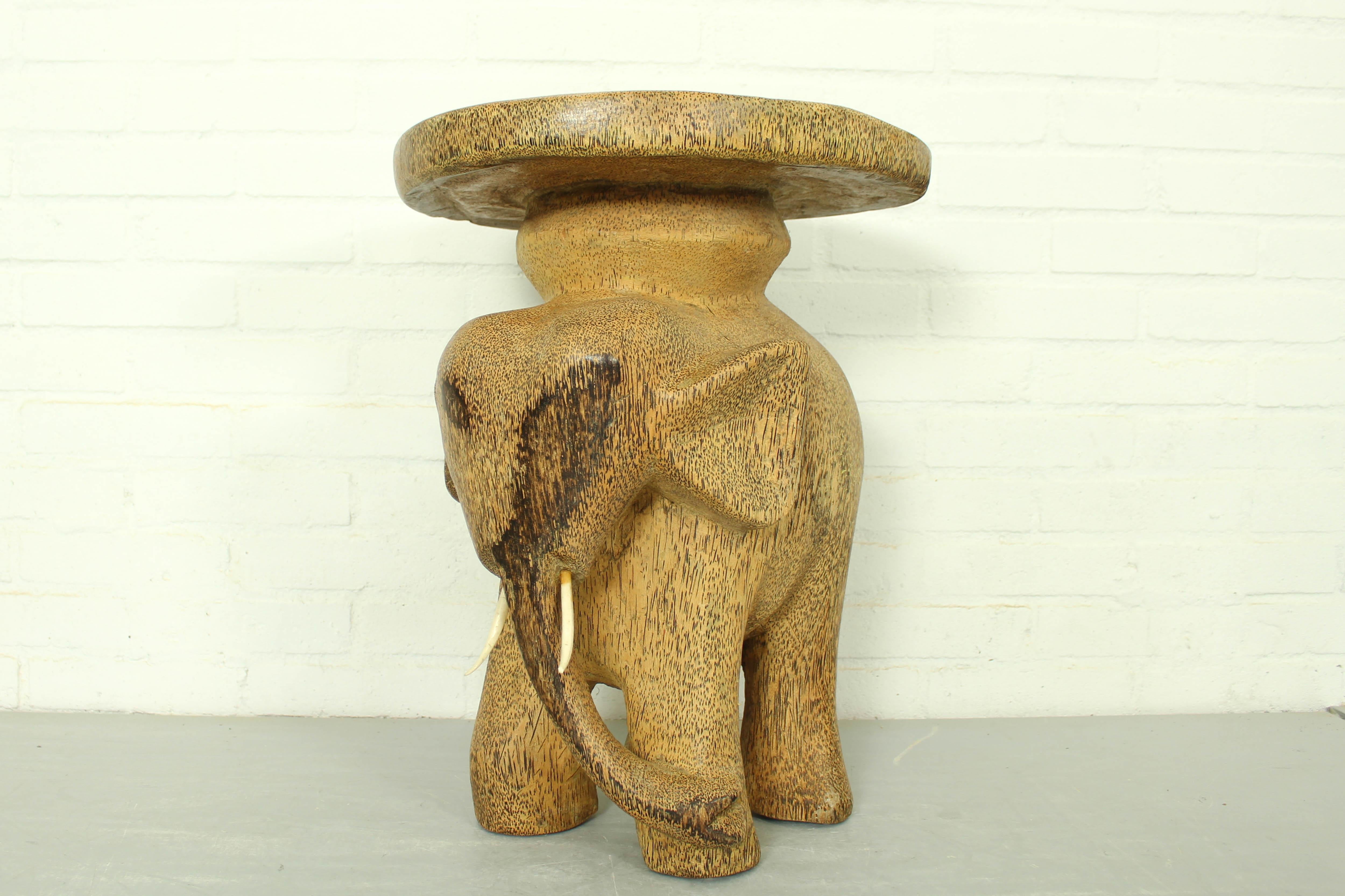 Vintage Elephant Sidetable Stool Plant Stand in Palmwood, 1960s For Sale 5