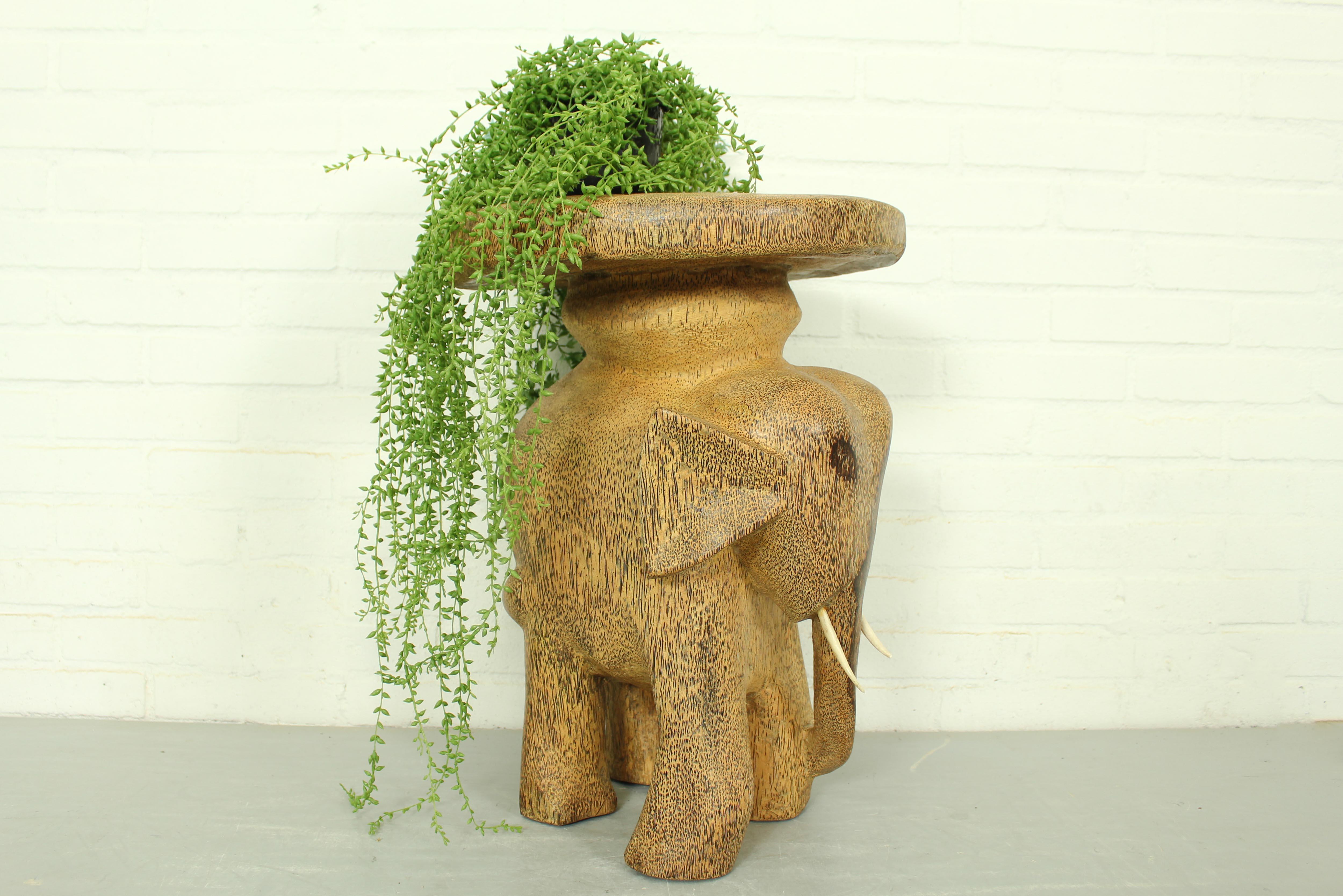 Vintage Elephant Sidetable Stool Plant Stand in Palmwood, 1960s For Sale 6