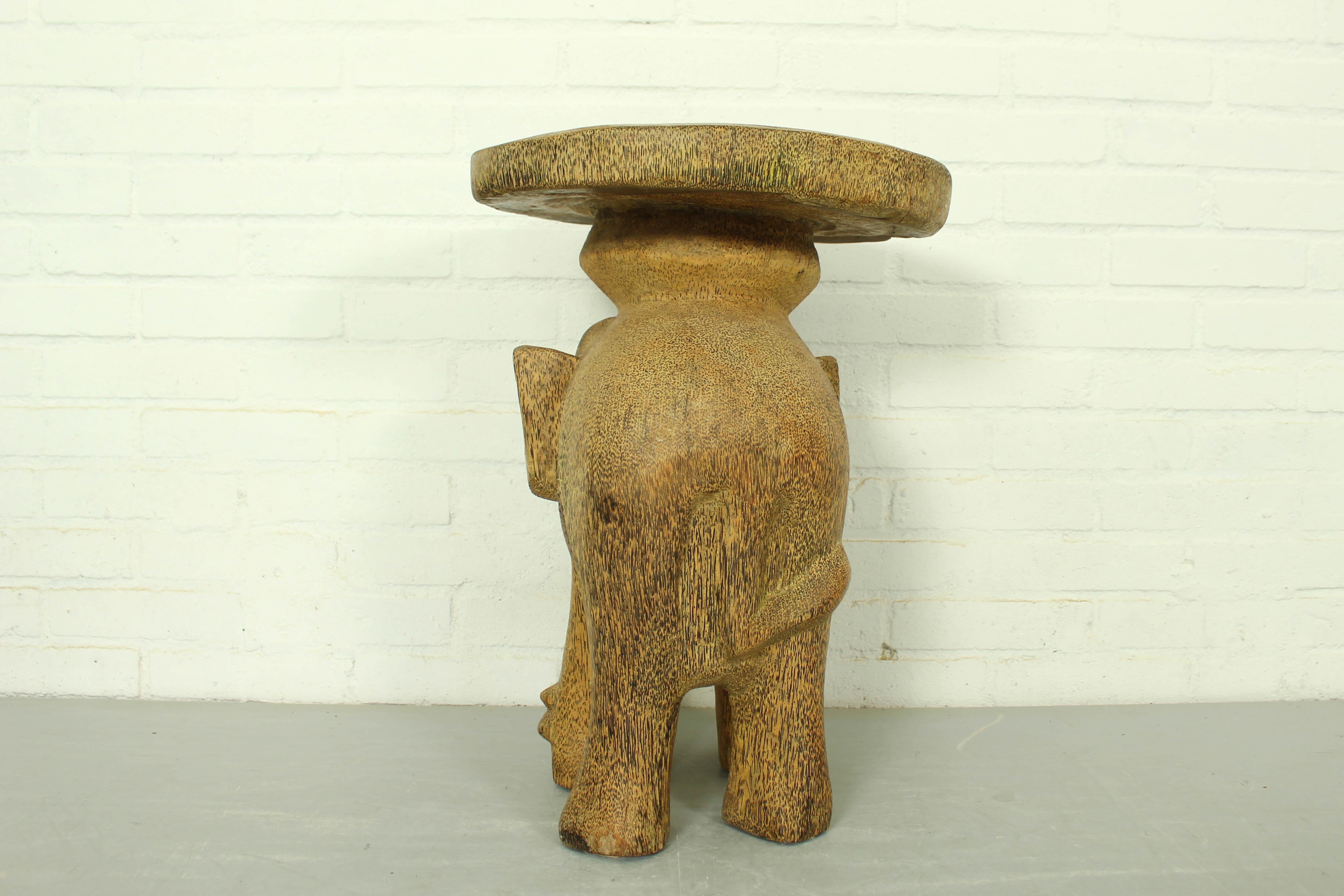 Vintage Elephant Sidetable Stool Plant Stand in Palmwood, 1960s For Sale 2