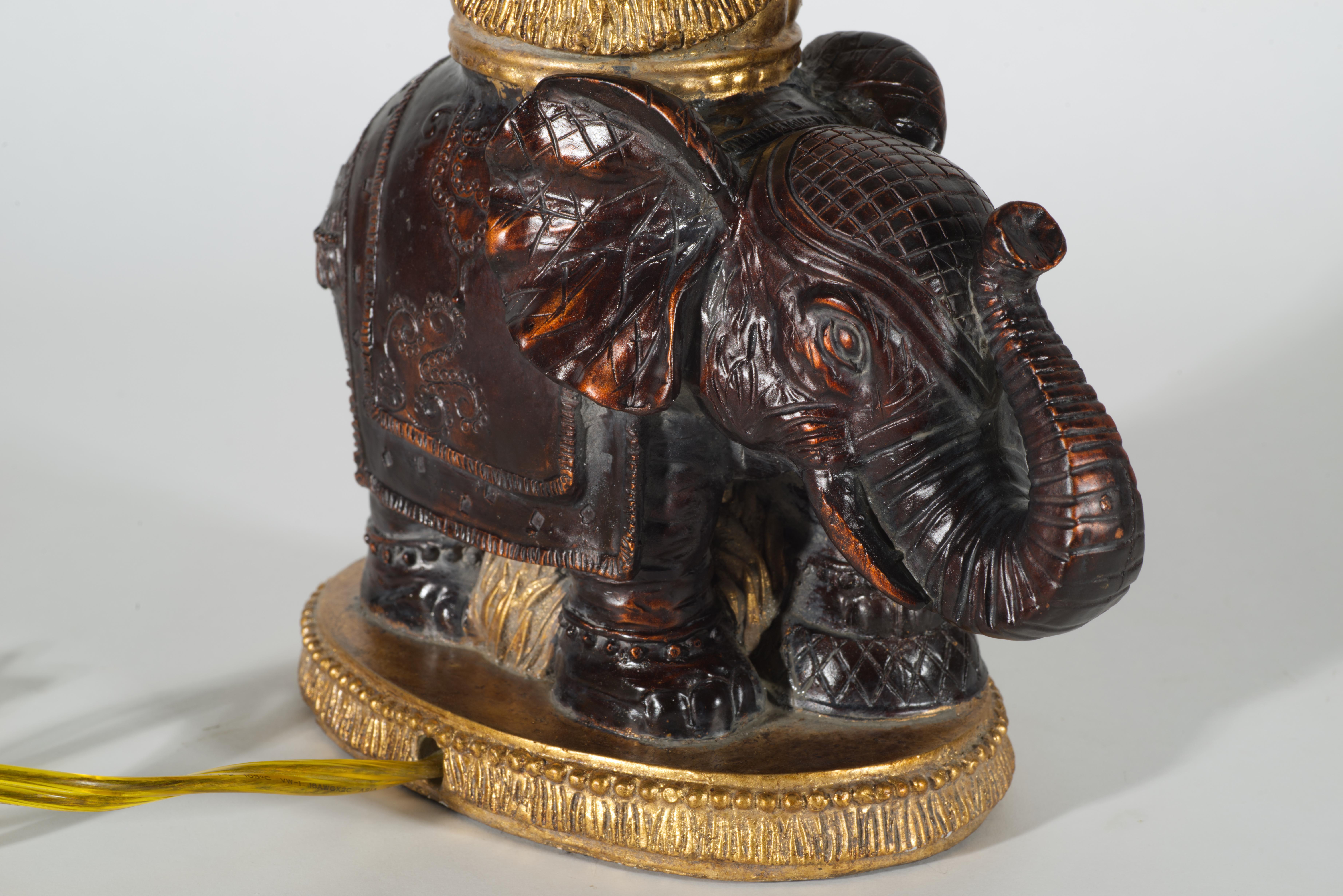 Hand-Crafted Vintage Elephant Table Lamp in Style of Maitland Smith For Sale