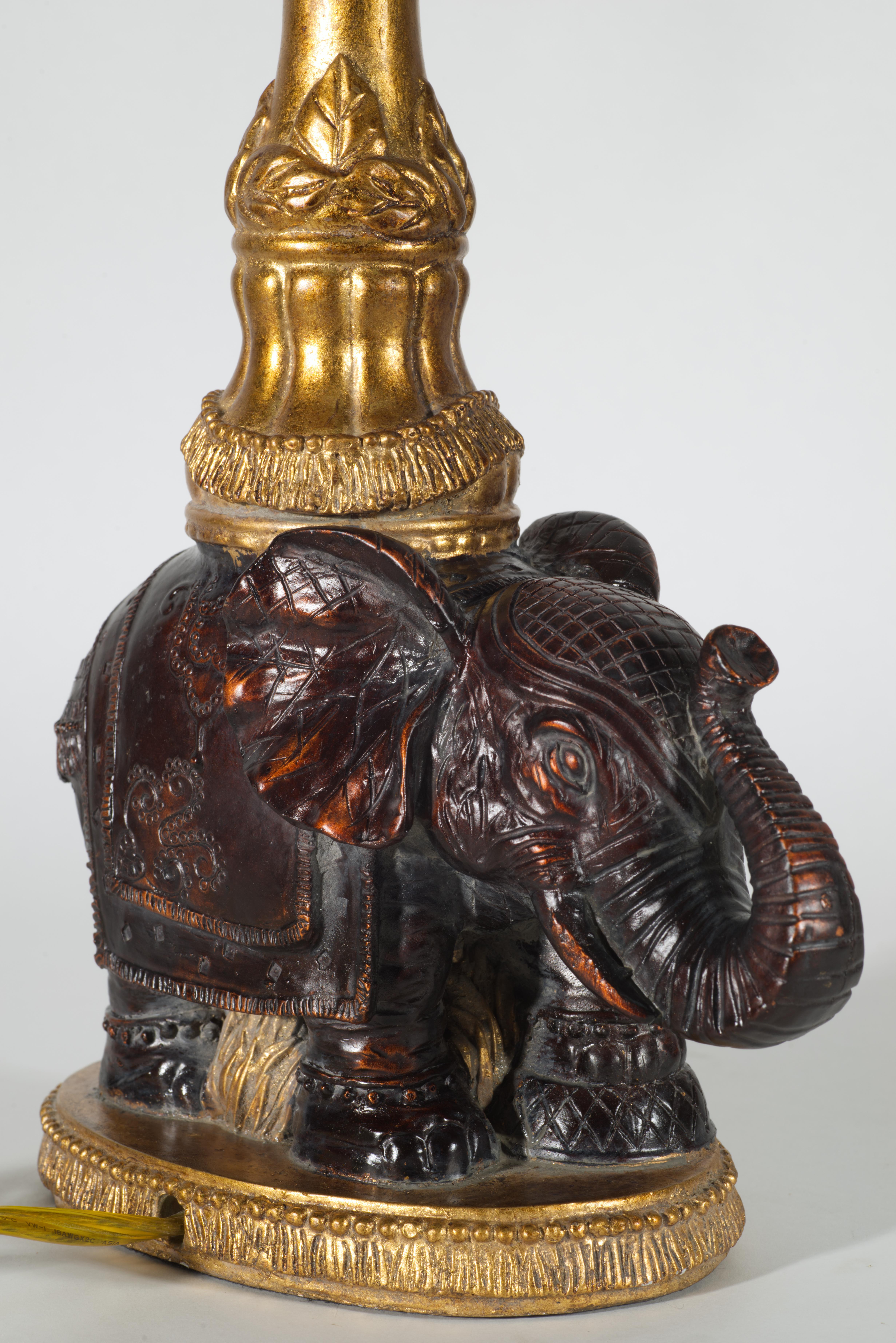 Vintage Elephant Table Lamp in Style of Maitland Smith In Good Condition For Sale In Clifton Springs, NY