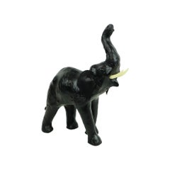Vintage Elephant with Tusks Paper Mache and Leather Statue Sculpture
