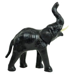 Vintage Elephant with Tusks Paper Mache and Leather Statue Sculpture