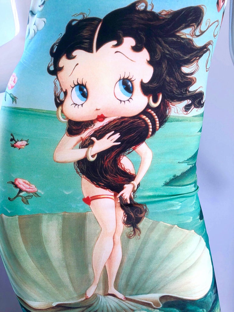Green Vintage Eletra Casadei 90s Size Large Betty Boop Birth of Venus Novelty Dress For Sale
