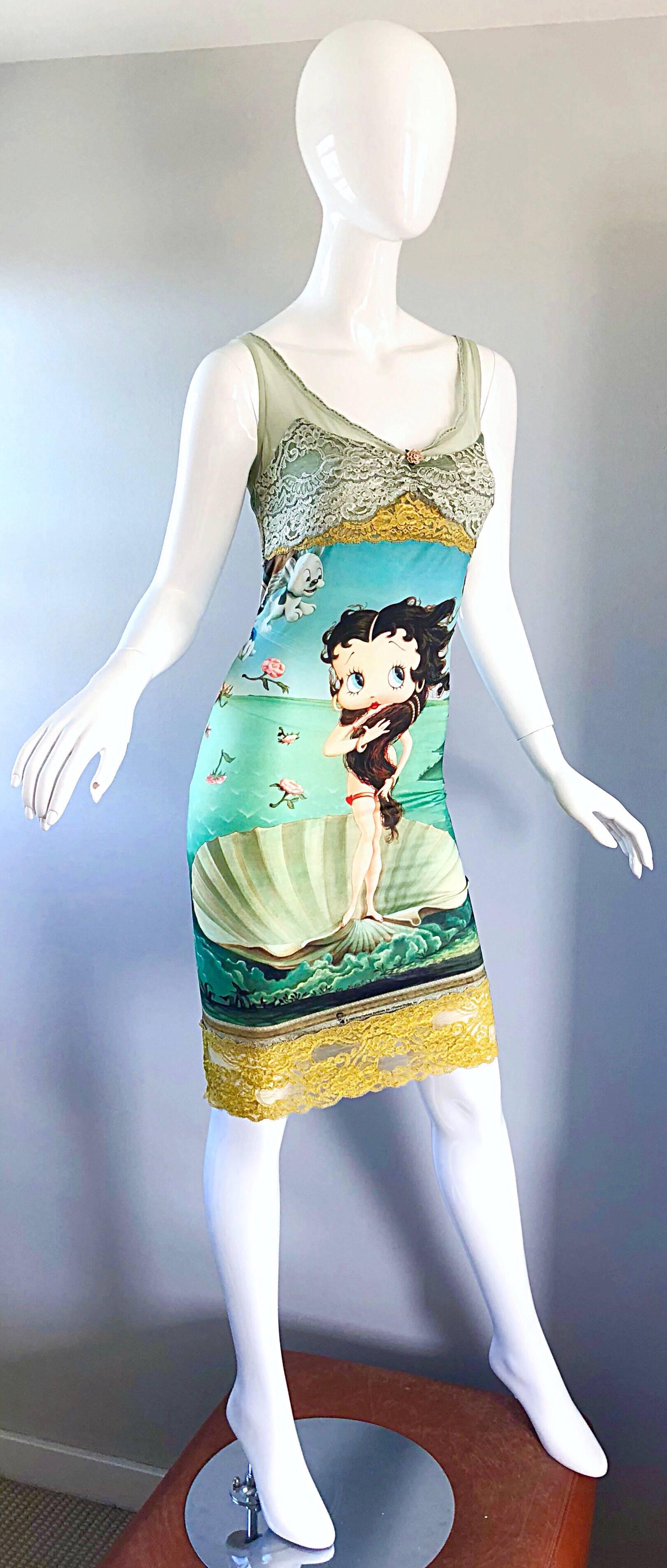 Vintage Eletra Casadei 90s Size Large Betty Boop Birth of Venus Novelty Dress In Excellent Condition For Sale In San Diego, CA
