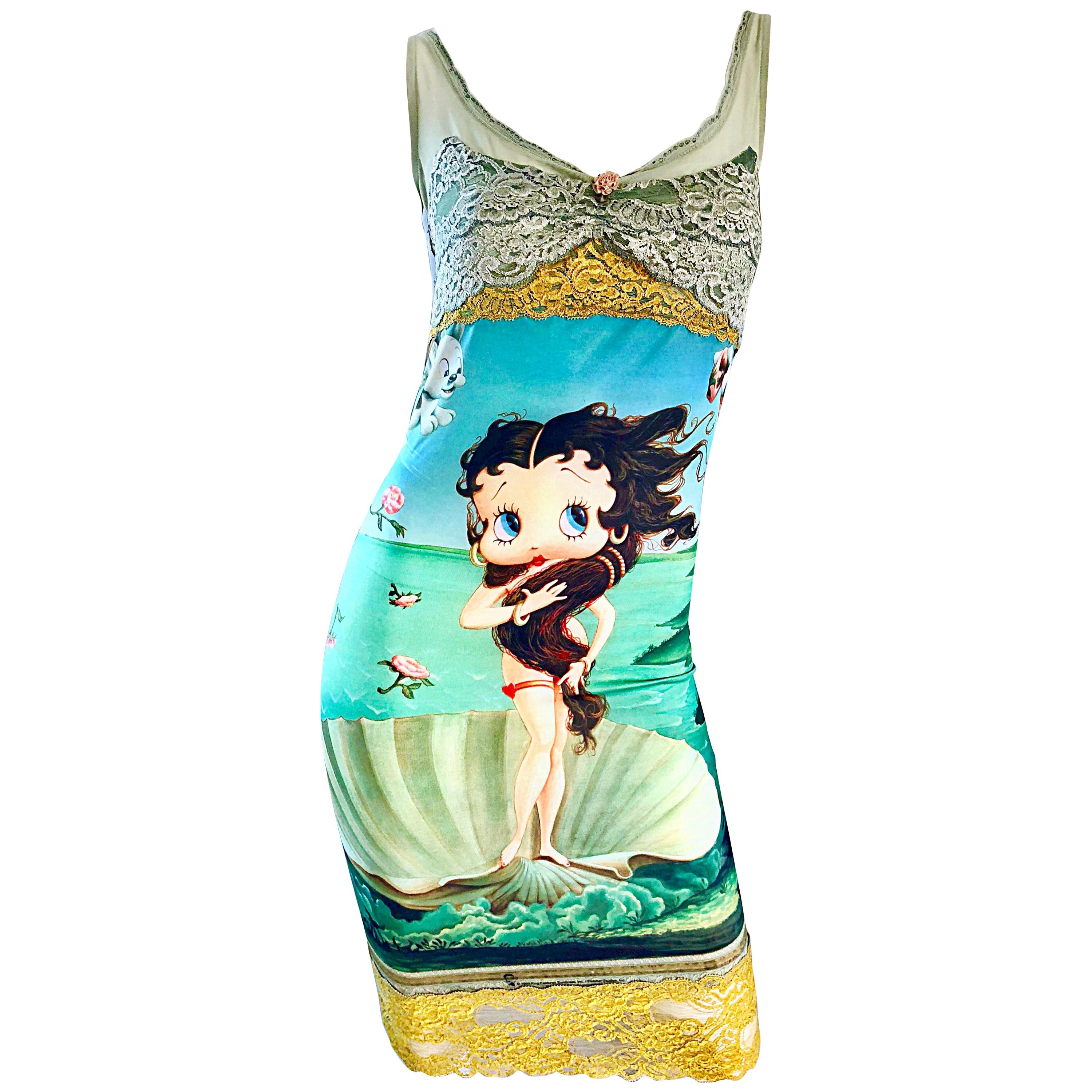 Vintage Eletra Casadei 90s Size Large Betty Boop Birth of Venus Novelty Dress For Sale