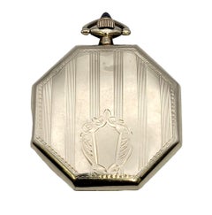 Vintage Elgin 14 Karat White Gold Pocket Watch with Octagonal Case, Circa 1922