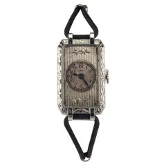 Vintage Elgin 14k White Gold Women's Hand-Winding Art Deco Watch w/ Silk Band