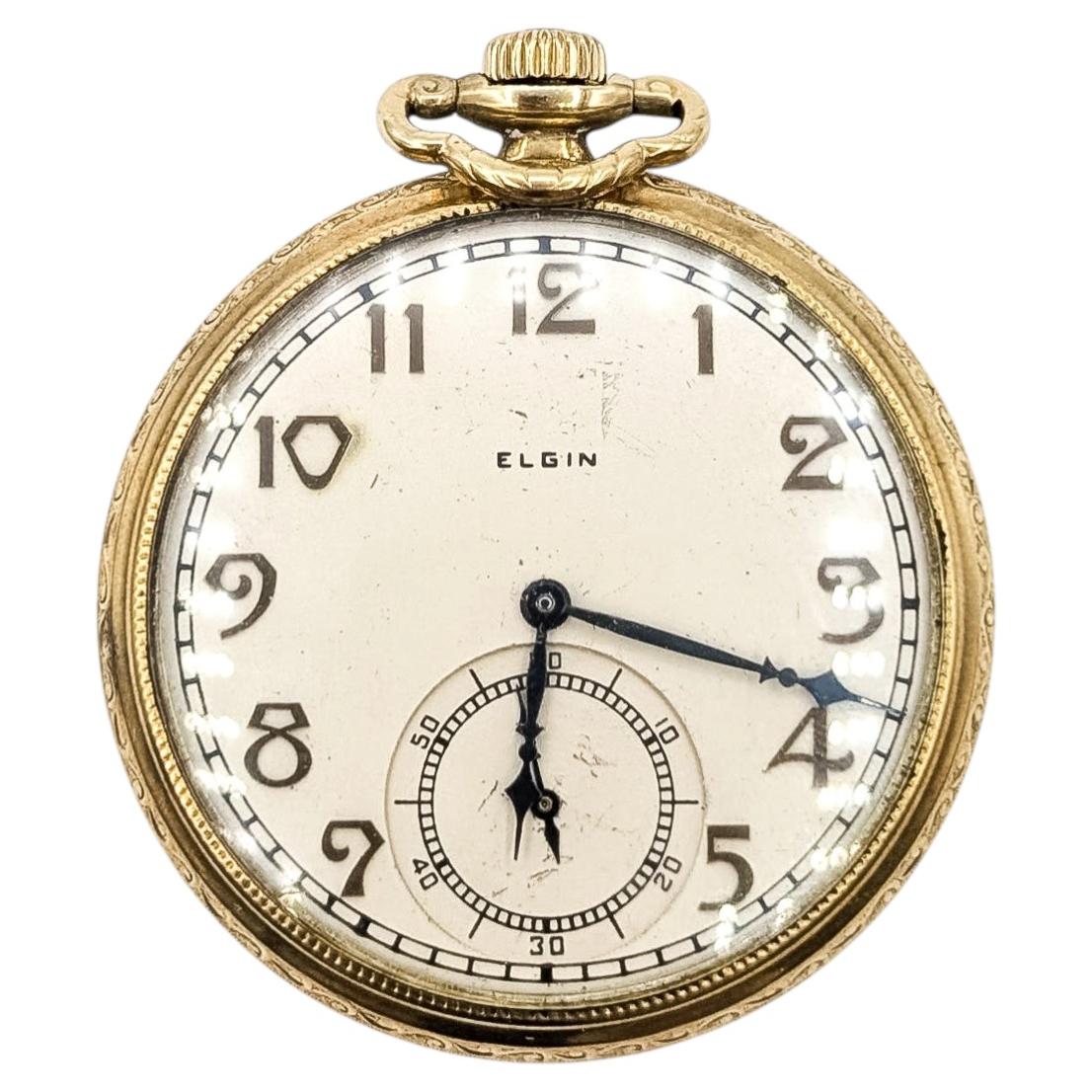 Vintage Elgin 15 Jewel Pocket Watch in Gold Plate 42.5mm