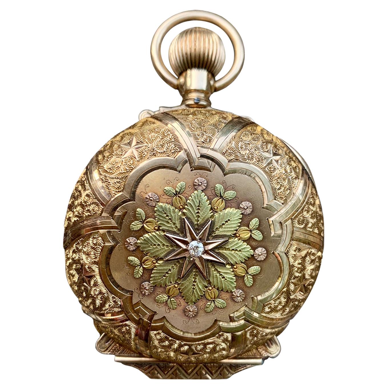 Vintage Elgin 21 Jewel Multi Color 14 Karat Pocket Watch at 1stDibs elgin 21 jewel pocket watch picador london watch picador 17 jewels pocket watch