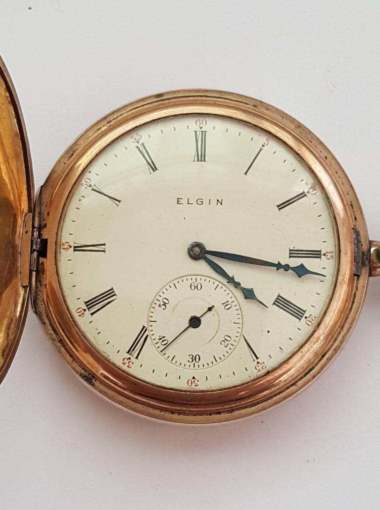 Vintage Elgin GoldPlated Pocket Watch, Year 1907, Floral Bird Case, 7