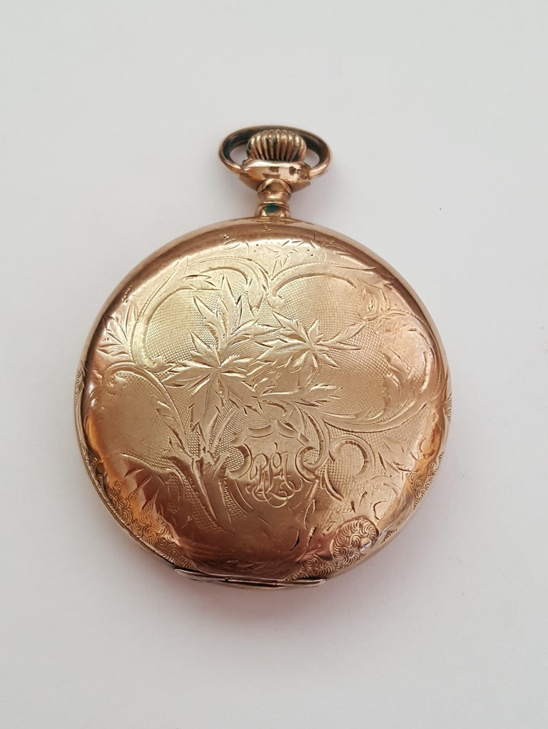 Vintage Elgin GoldPlated Pocket Watch, Year 1907, Floral Bird Case, 7