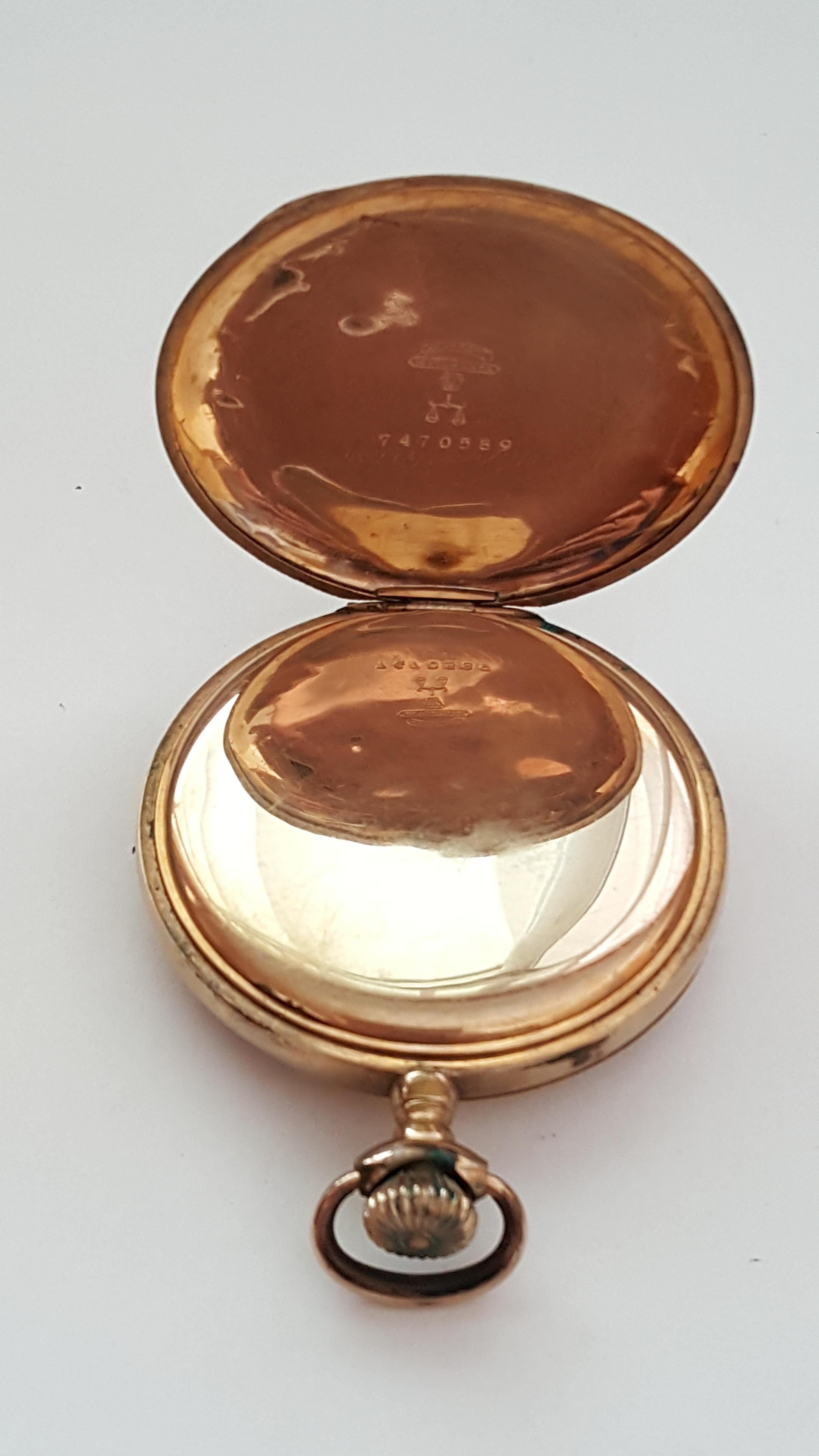 Women's or Men's Vintage Elgin Gold-Plated Pocket Watch, Year 1907, Floral Bird Case, 7 Jewel