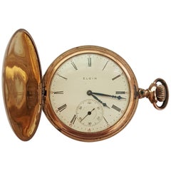 Antique Elgin Gold-Plated Pocket Watch, Year 1907, Floral Bird Case, 7 Jewel