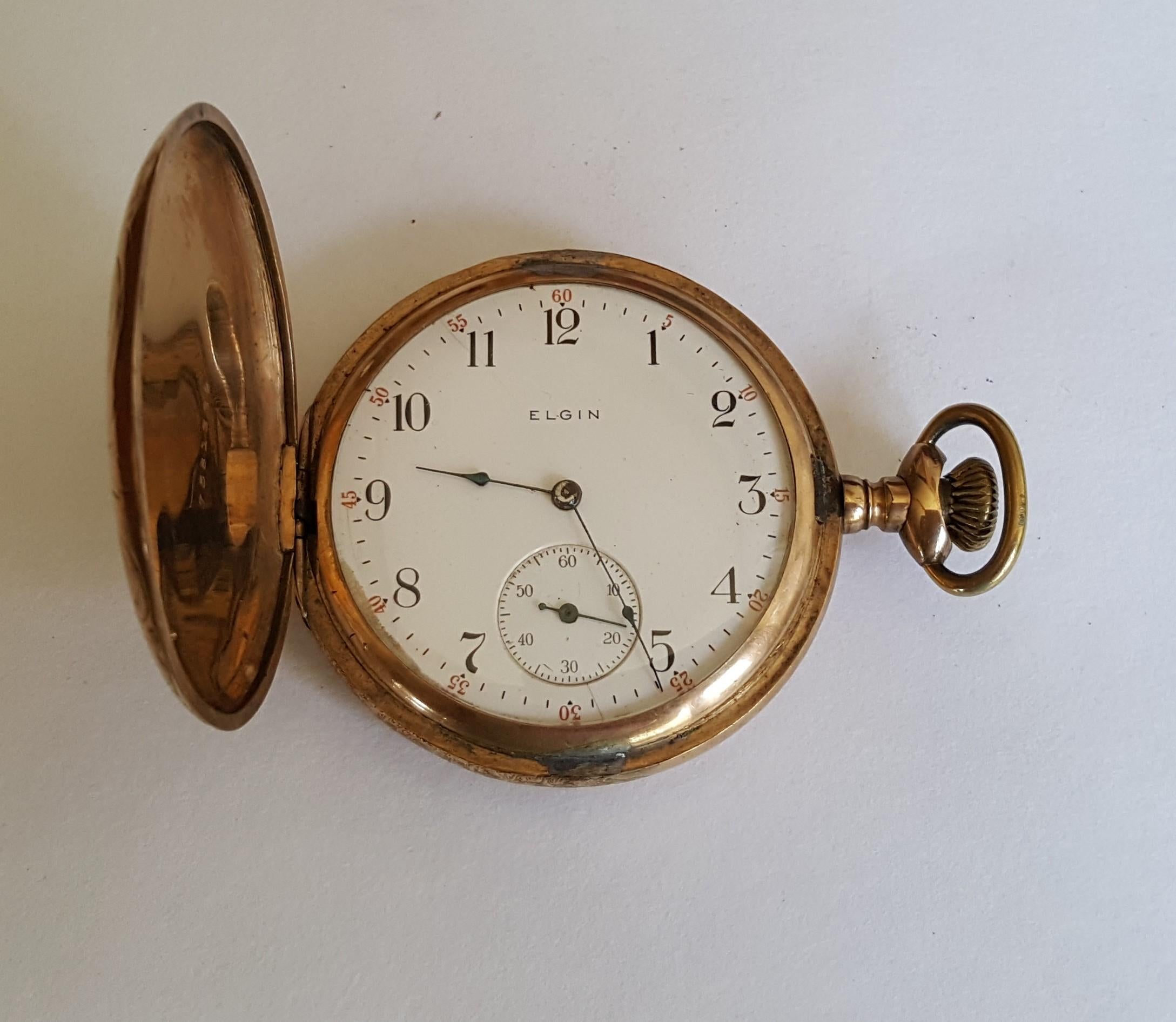 Vintage Elgin Pocket Watch, Yellow Gold Filled, Year 1906, 15 Jewel In Fair Condition In San Diego, CA