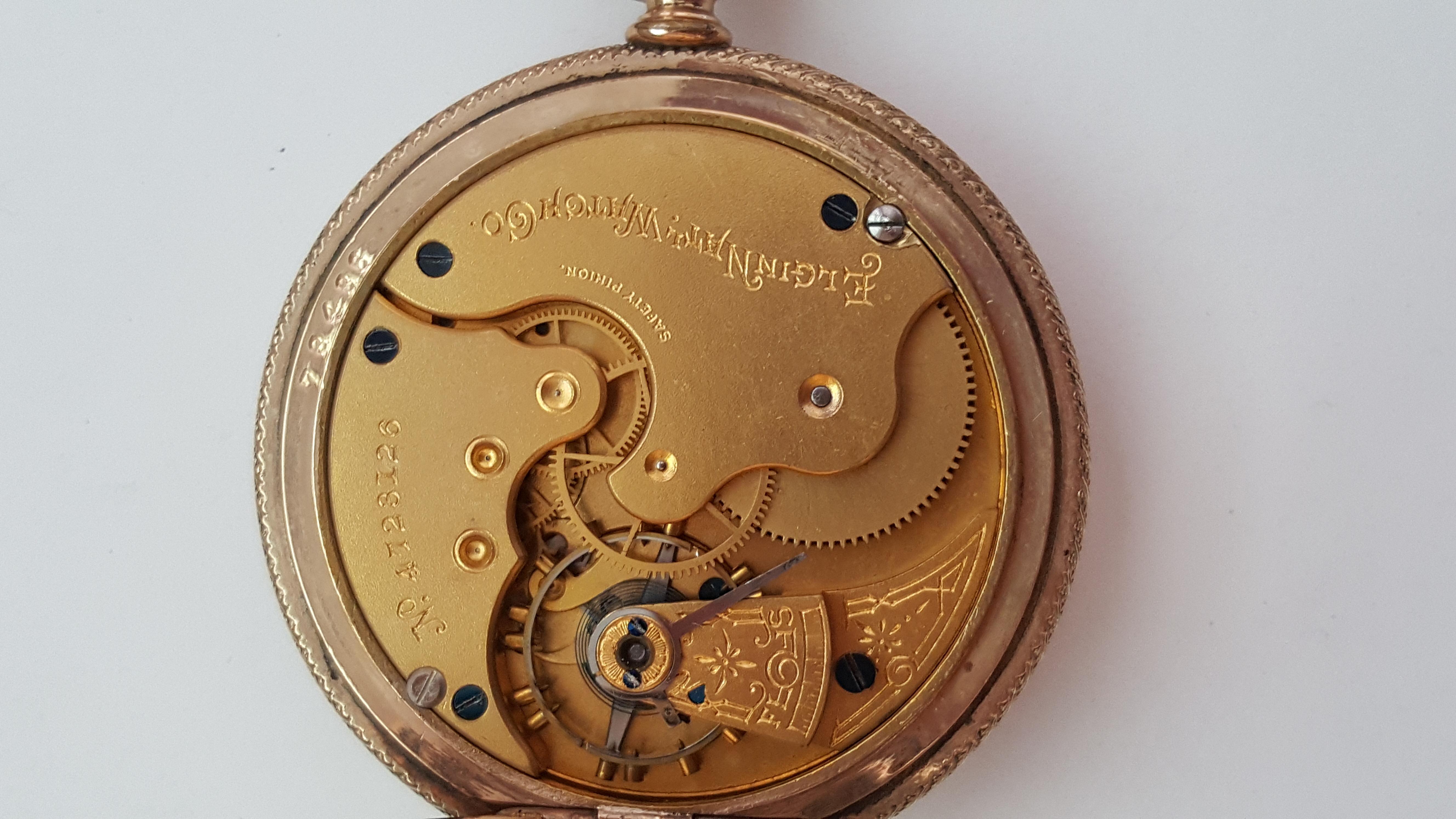 Vintage Elgin Pocket Watch, Yellow Gold-Plated, Case, Year 1893, 7 Jewel In Good Condition In Rancho Santa Fe, CA