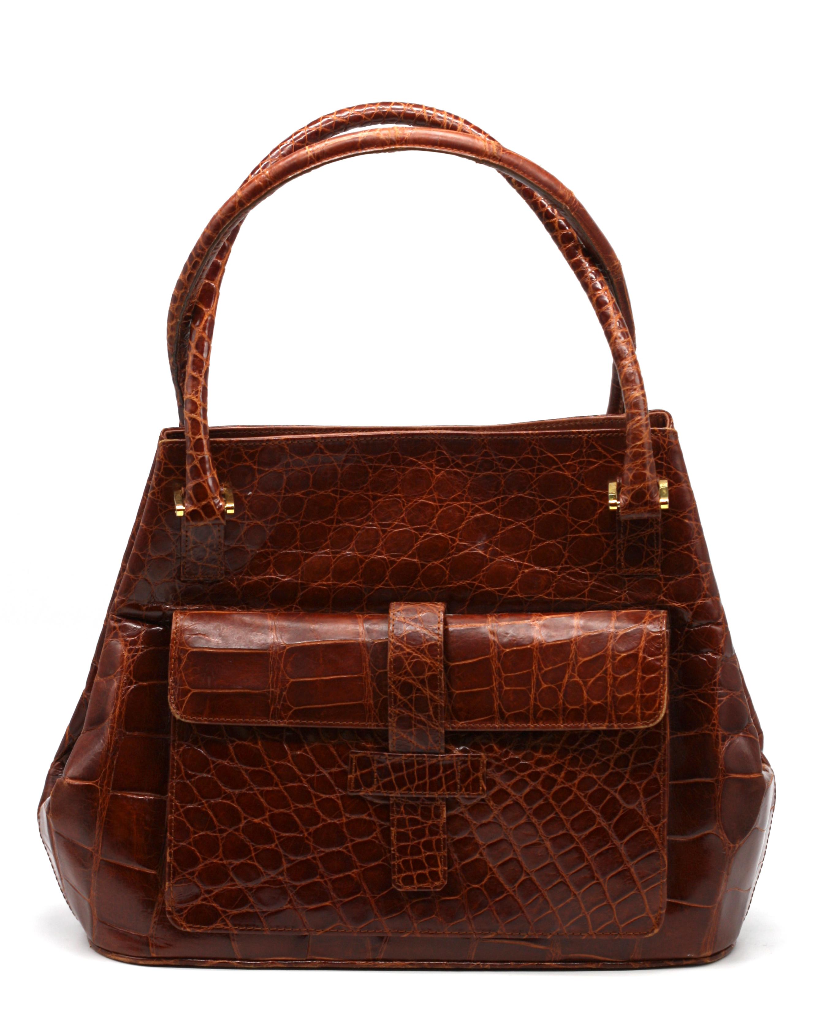 Vintage Elizabeth Brown Alligator Handbag In Good Condition For Sale In West Palm Beach, FL