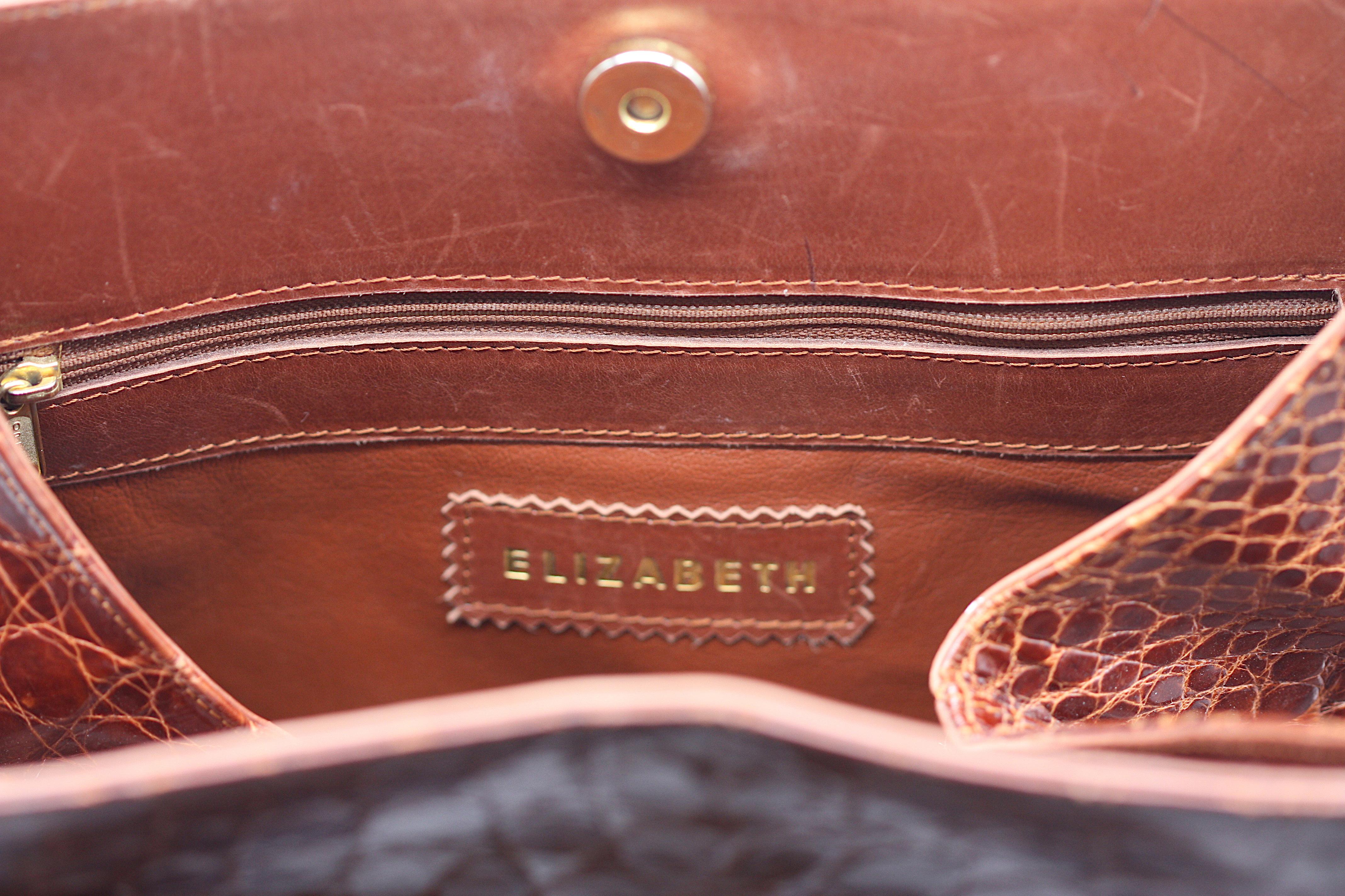 Vintage Elizabeth Brown Alligator Handbag For Sale 1