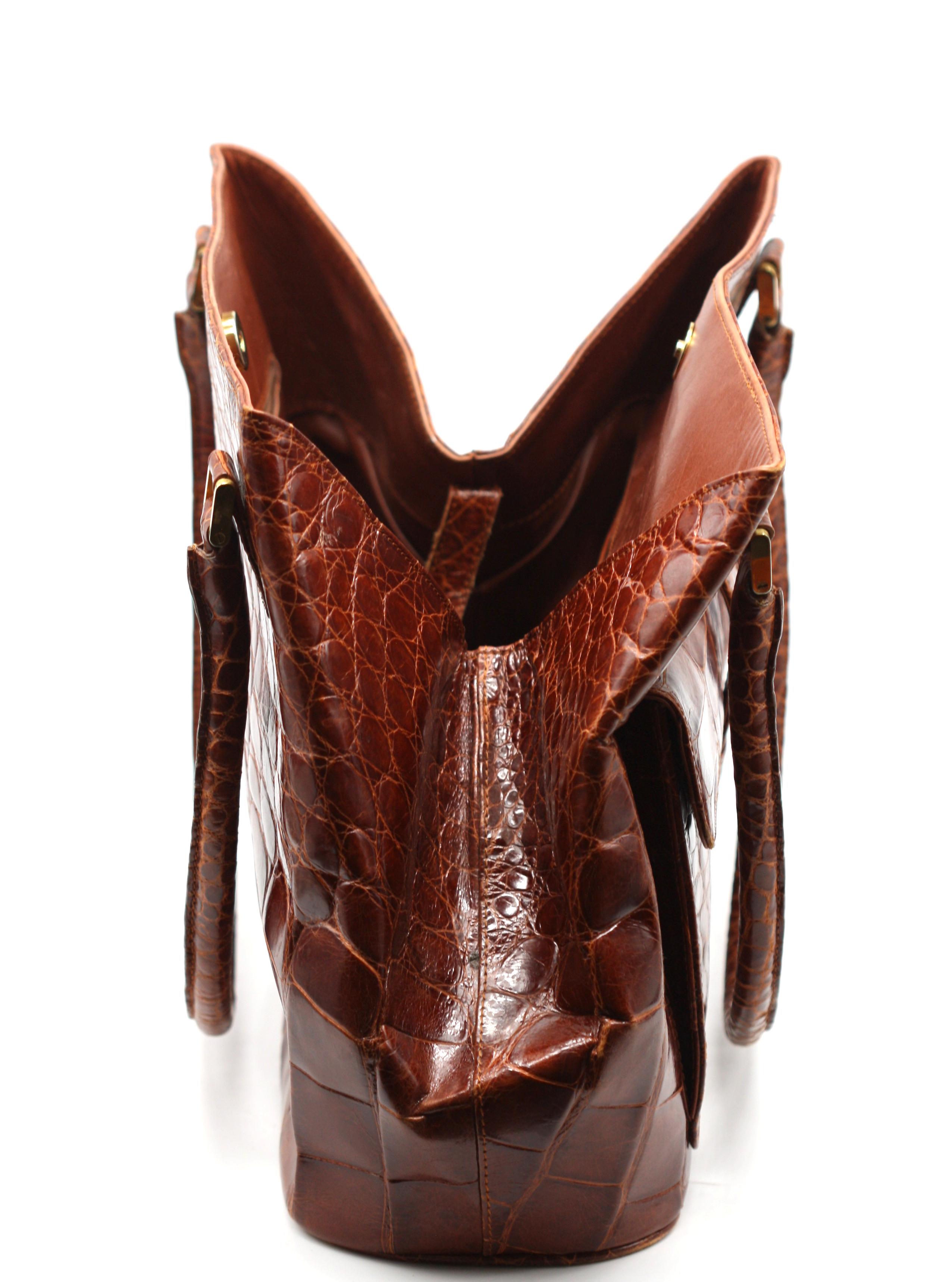 Vintage Elizabeth Brown Alligator Handbag For Sale 2