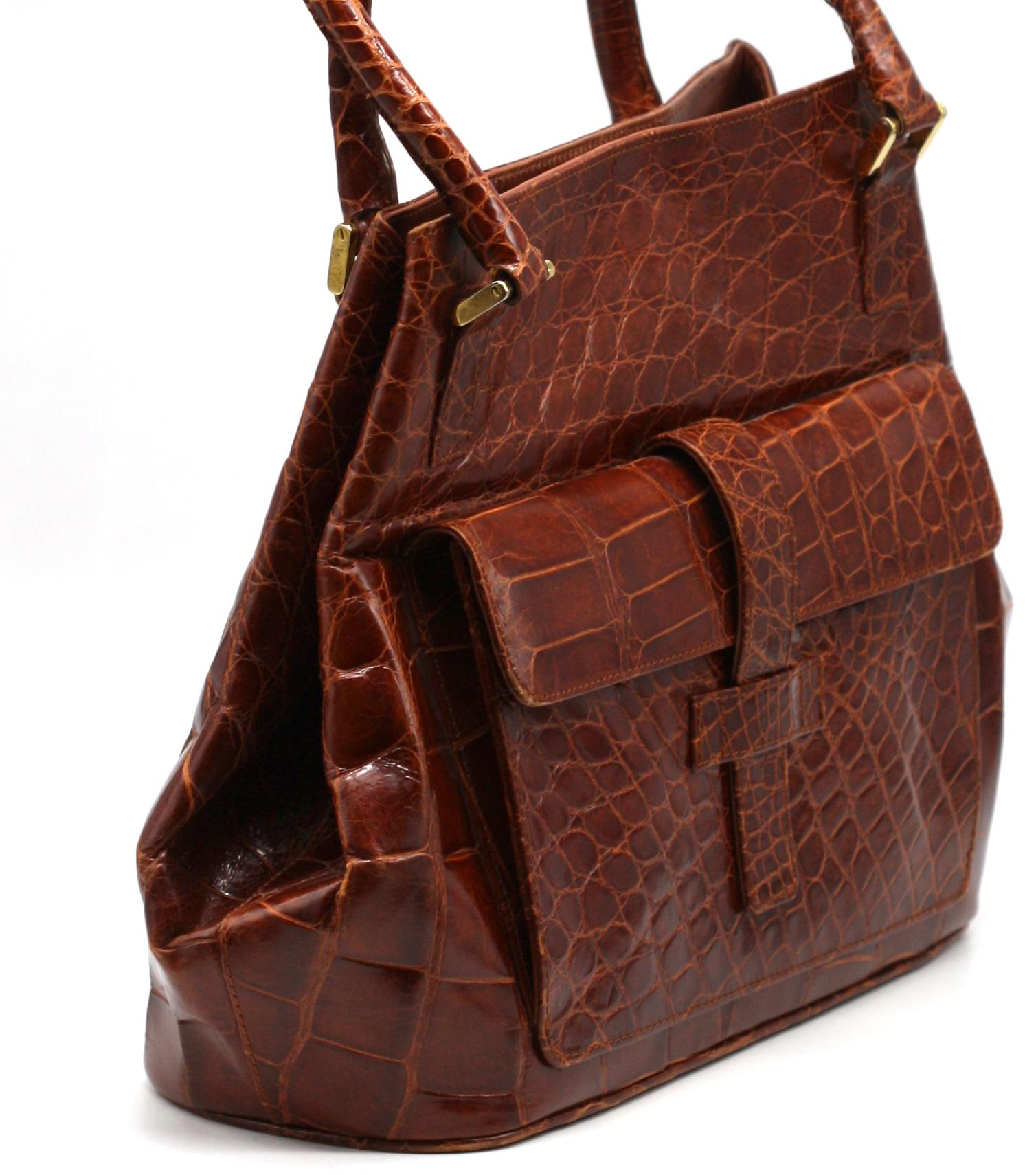 Vintage Elizabeth Brown Alligator Handbag For Sale 3