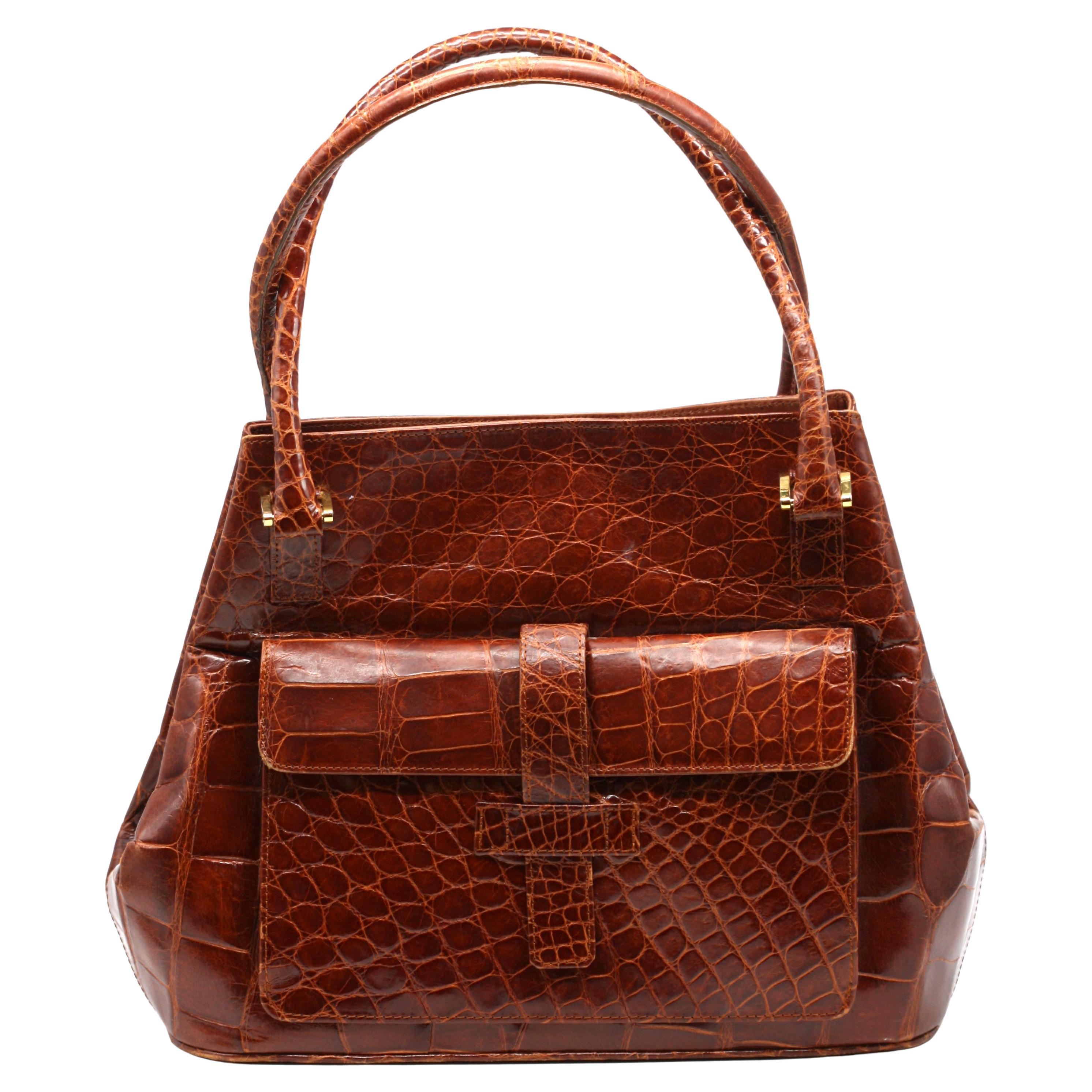 Vintage Elizabeth Brown Alligator Handbag For Sale