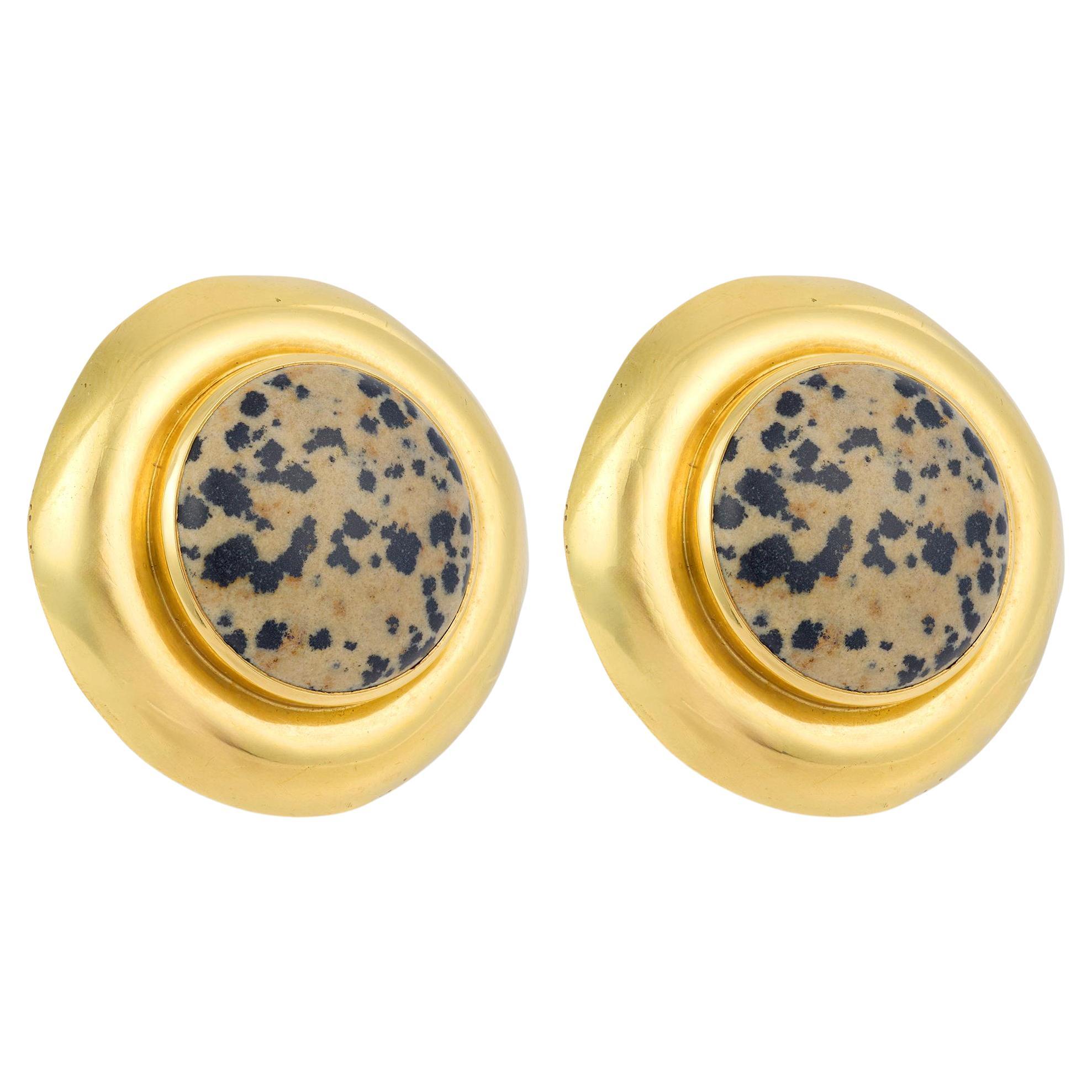 Vintage Elizabeth Gage 18k yellow gold hard stone earrings en venta