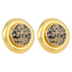 Vintage Elizabeth Gage 18k yellow gold hard stone earrings