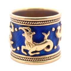 Vintage Elizabeth Gage Capricorn Zodiac Enamel Band Ring