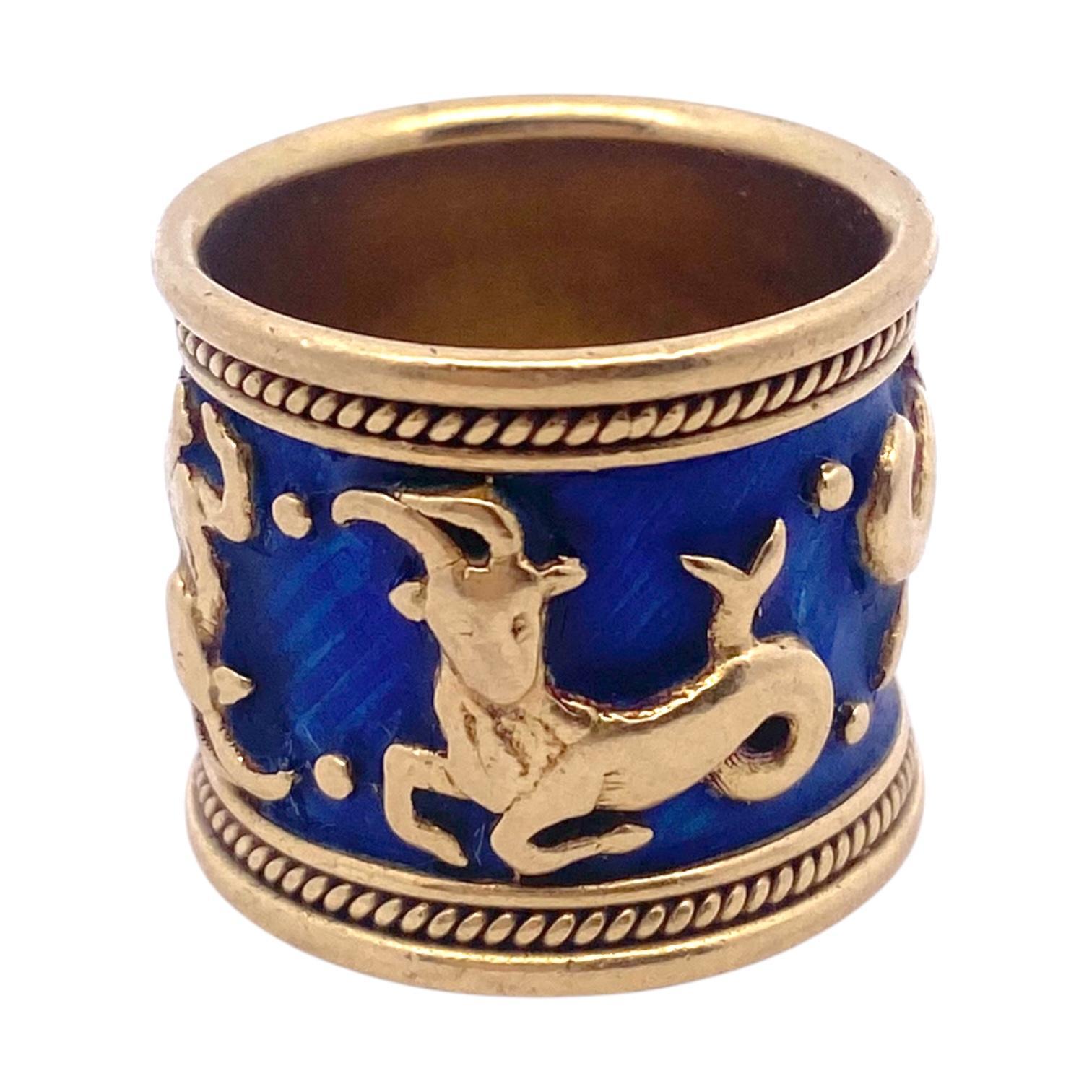 Women's Vintage Elizabeth Gage Capricorn Zodiac Enamel Band Ring